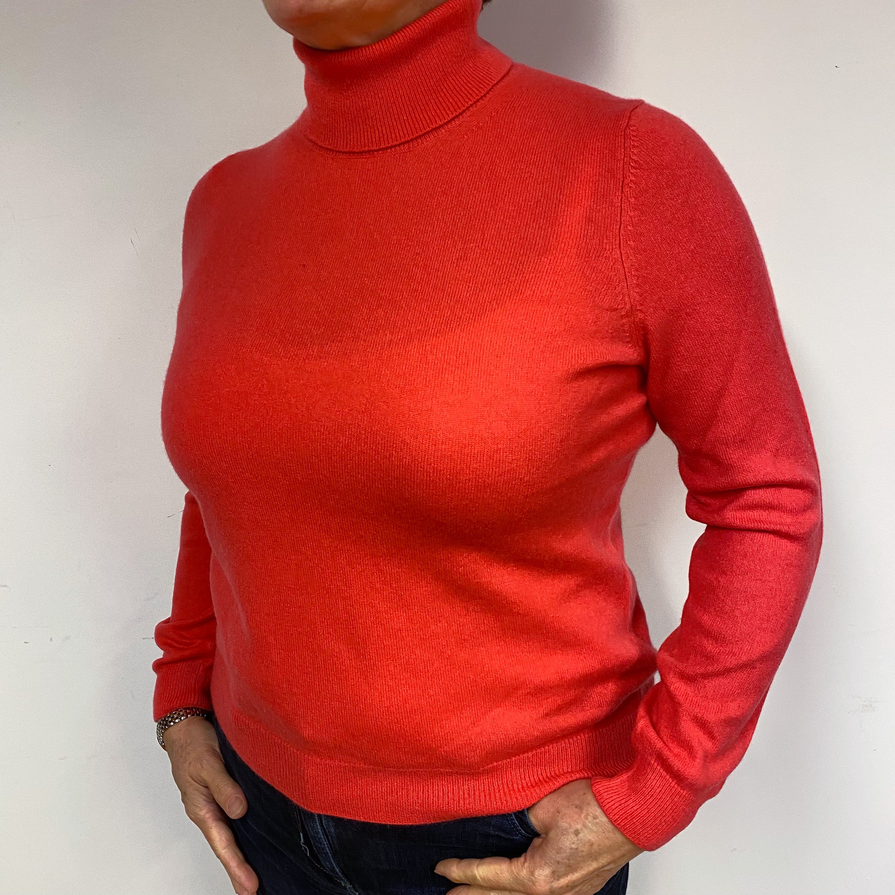 Strawberry Pink Cashmere Polo Neck Jumper Large