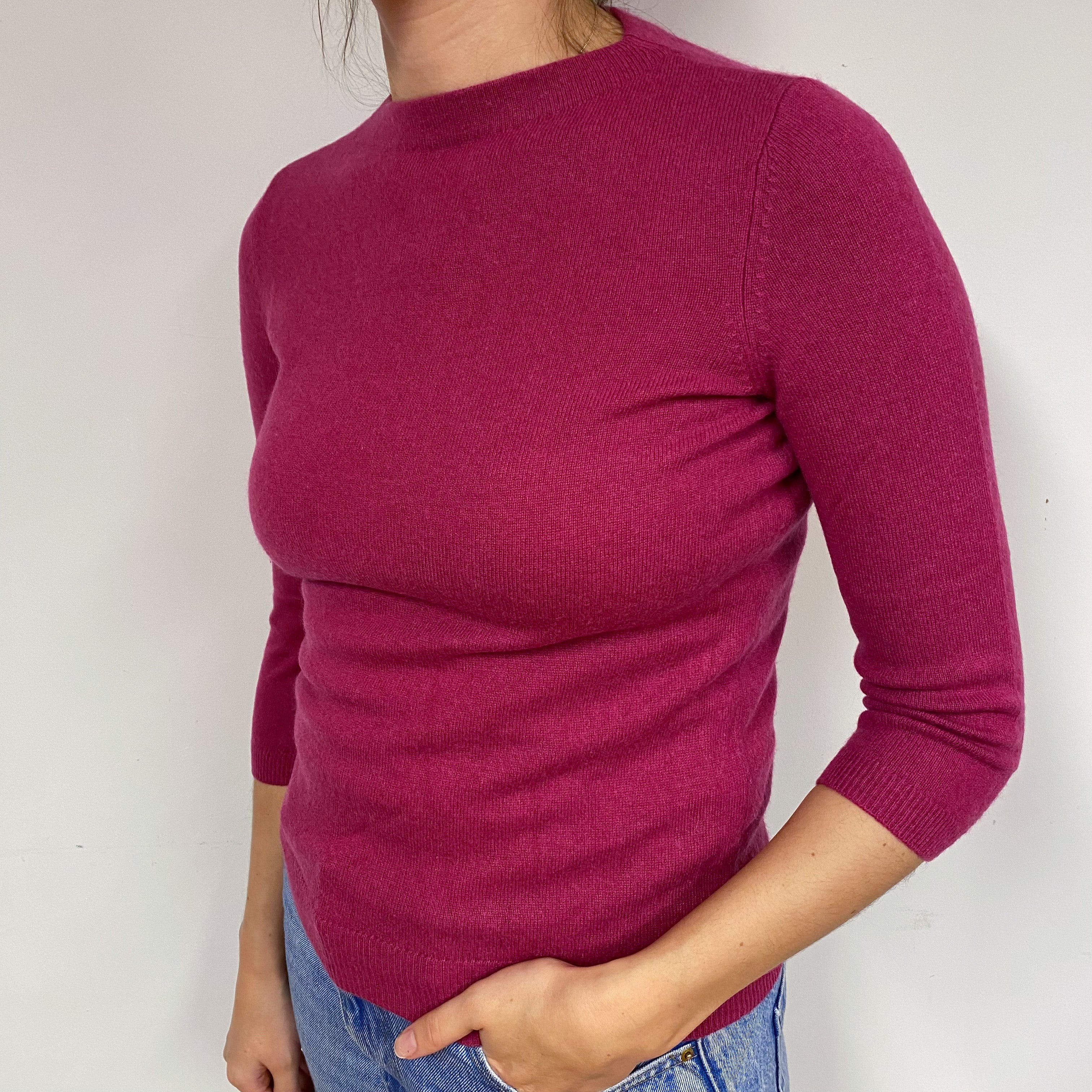 Deep Raspberry Pink Cashmere Crew Neck Jumper Small/Petite