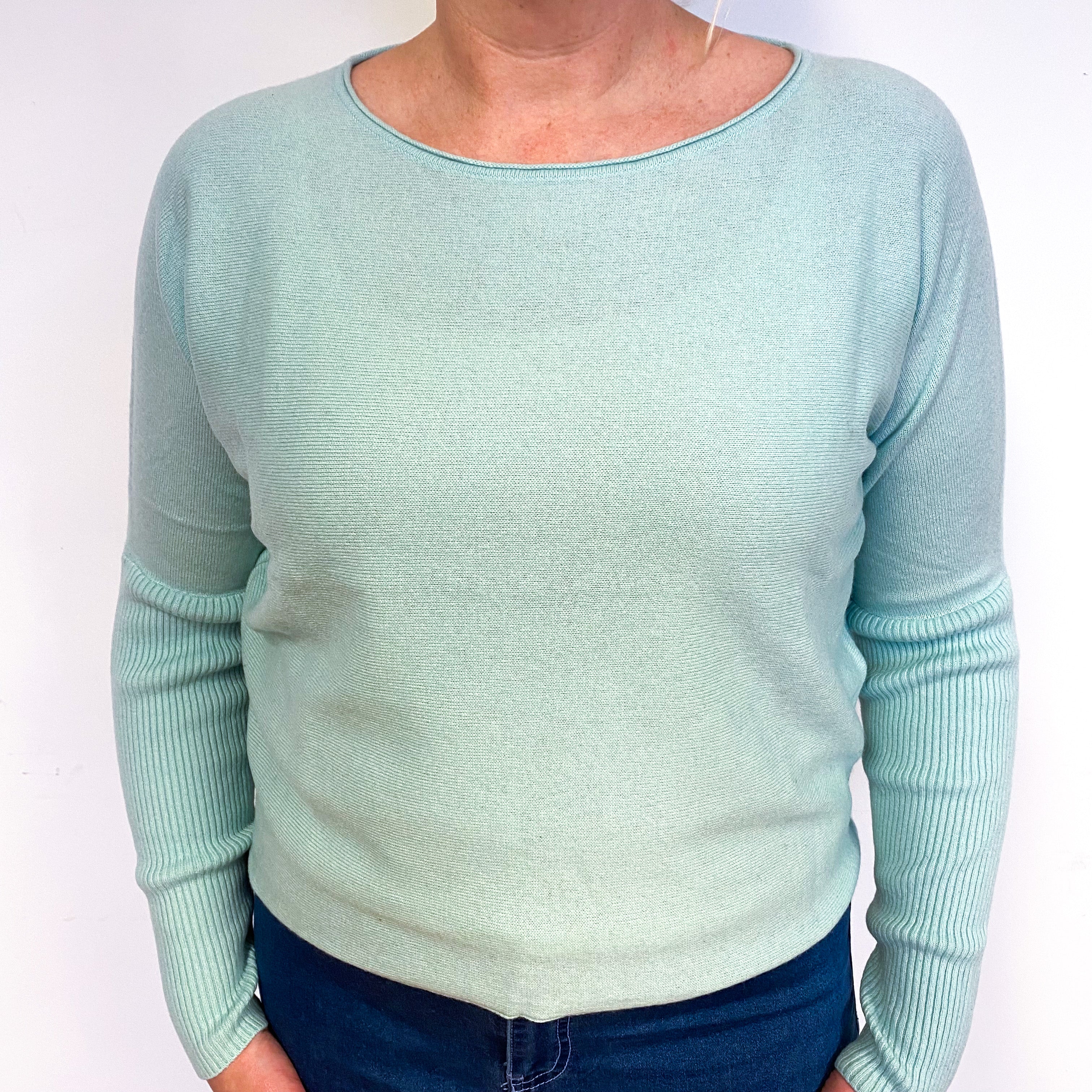 Mint Green Batwing Cashmere Crew Neck Jumper Large