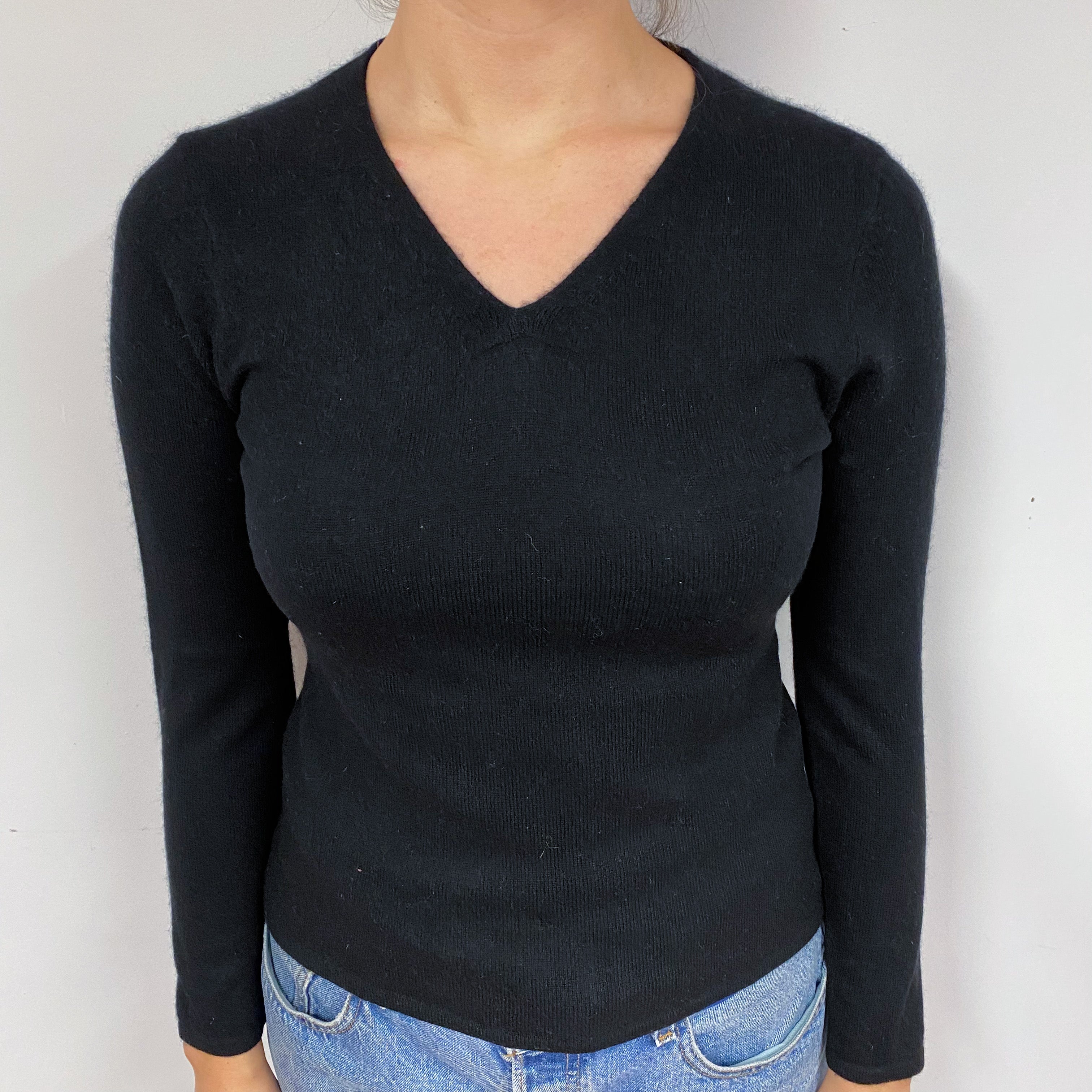 Black Cashmere V-Neck Jumper Small