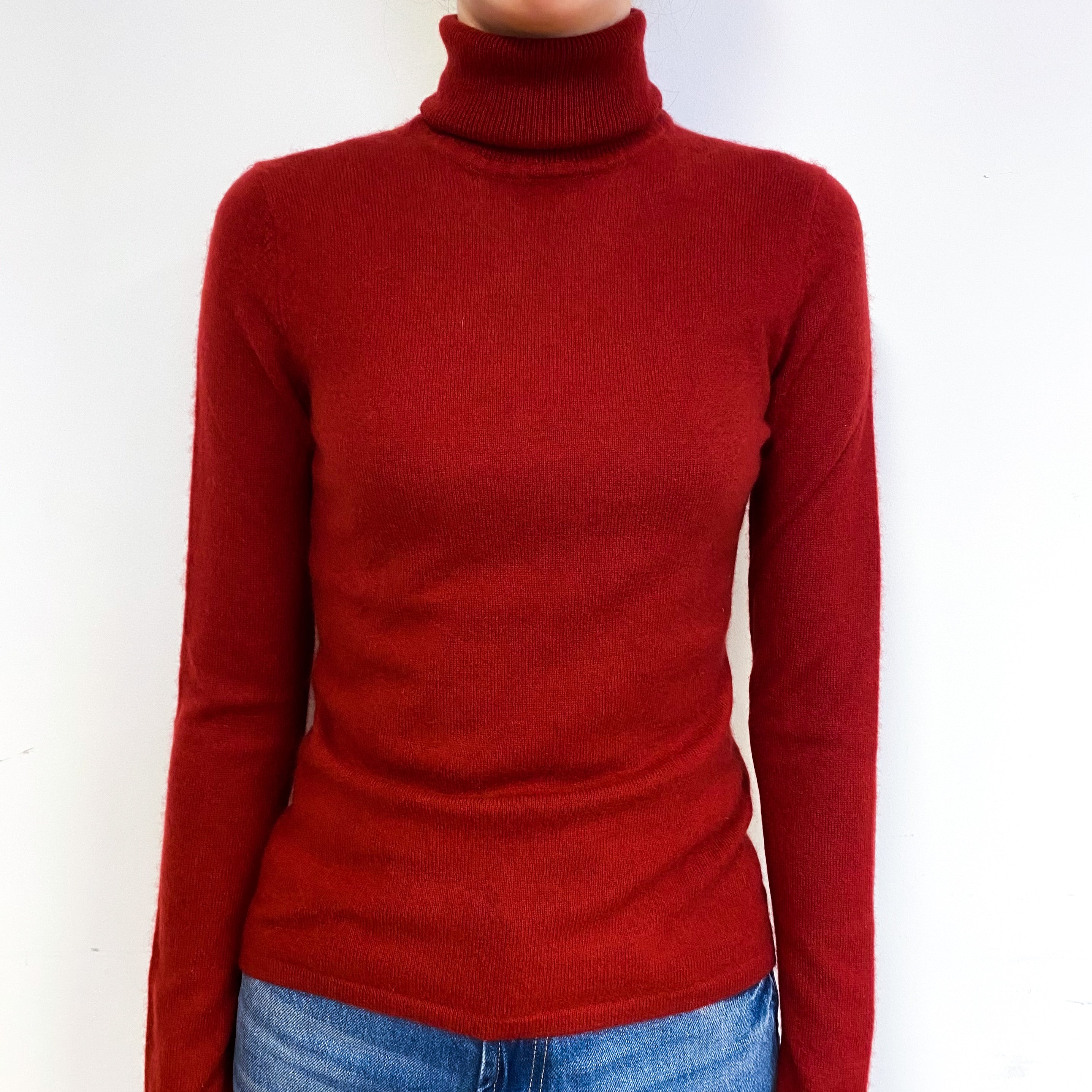 Deep Brick Red Cashmere Polo Neck Jumper Extra Small