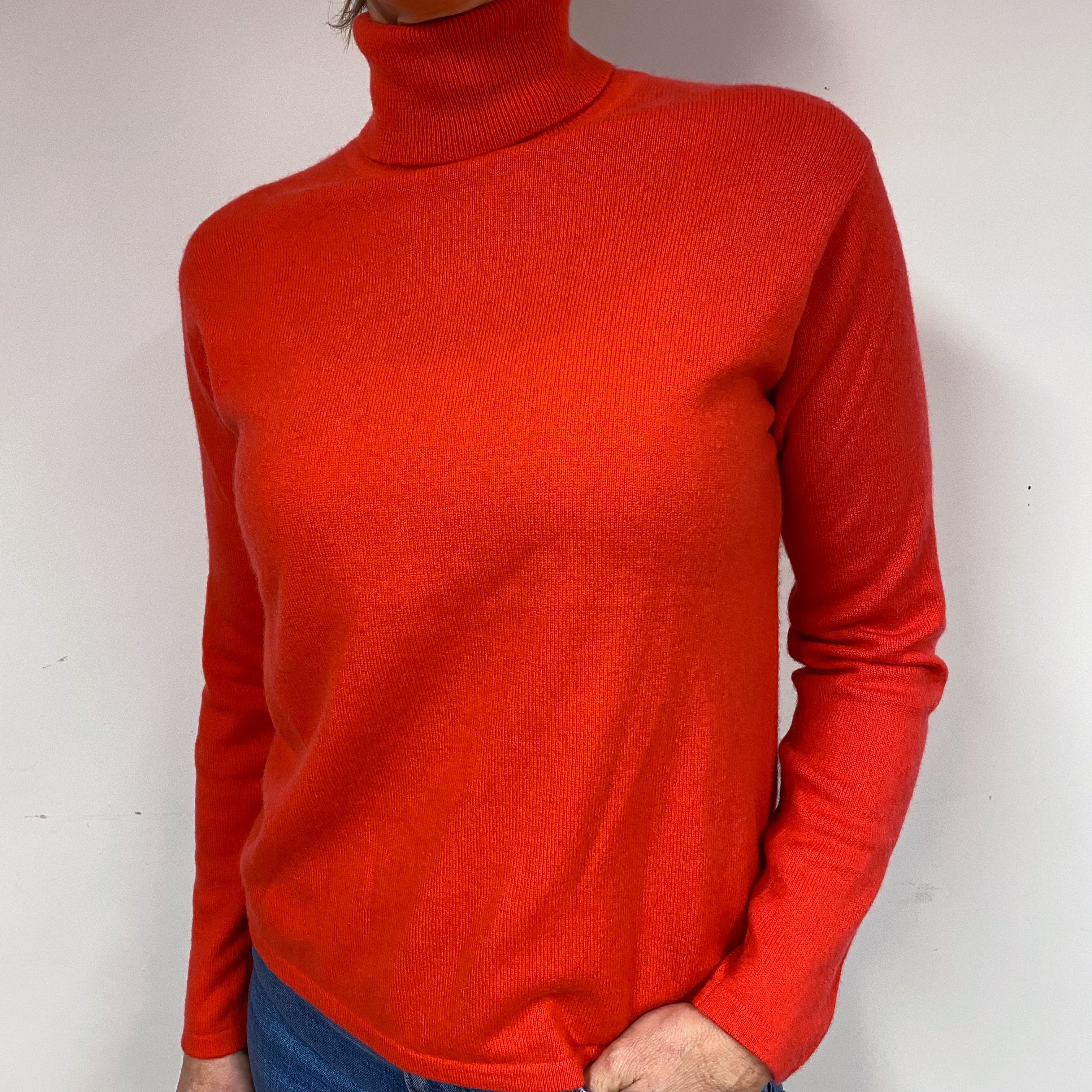 Vermillion Orange Cashmere Polo Neck Jumper Medium