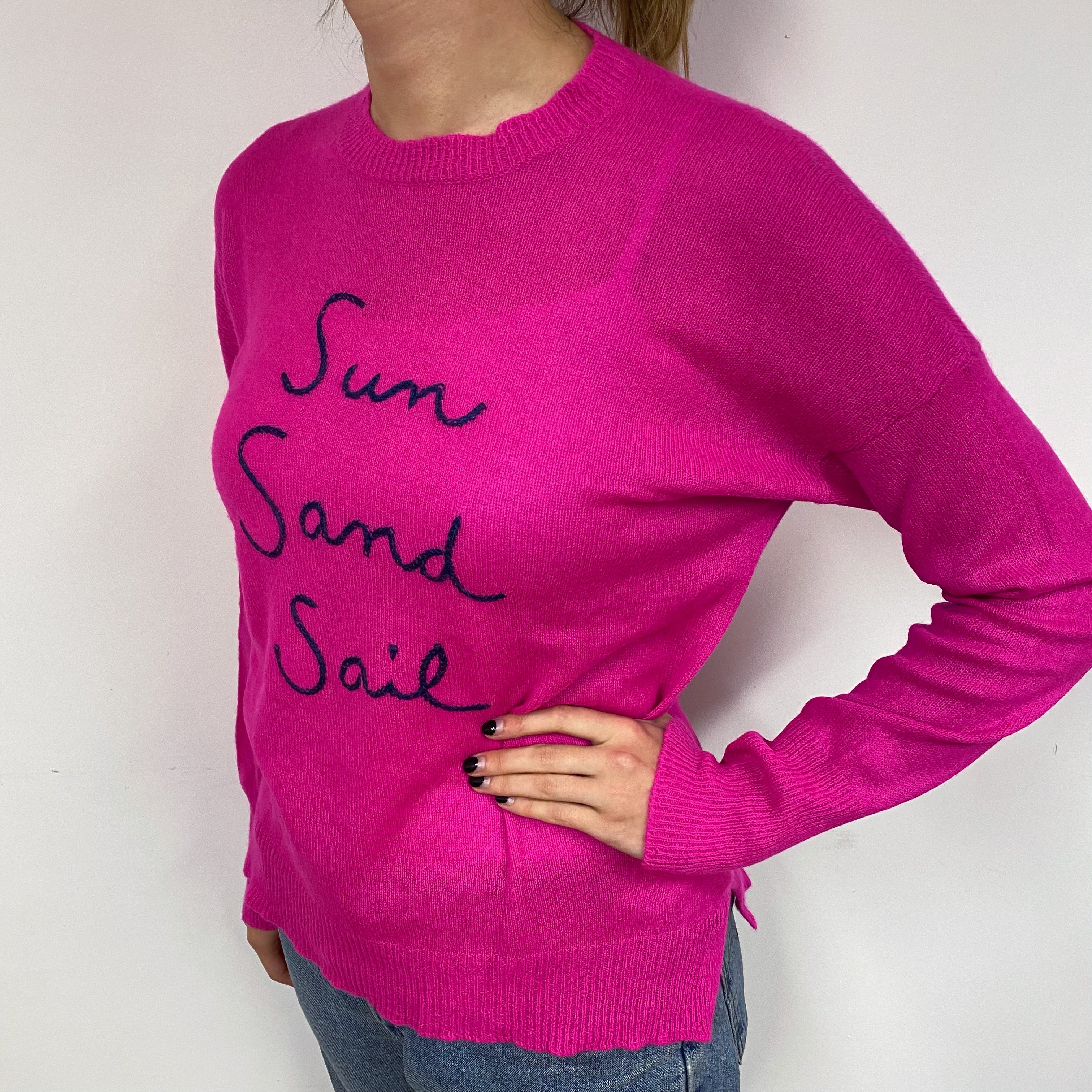 Hot Pink Lightweight Cashmere Crew Neck Jumper Small