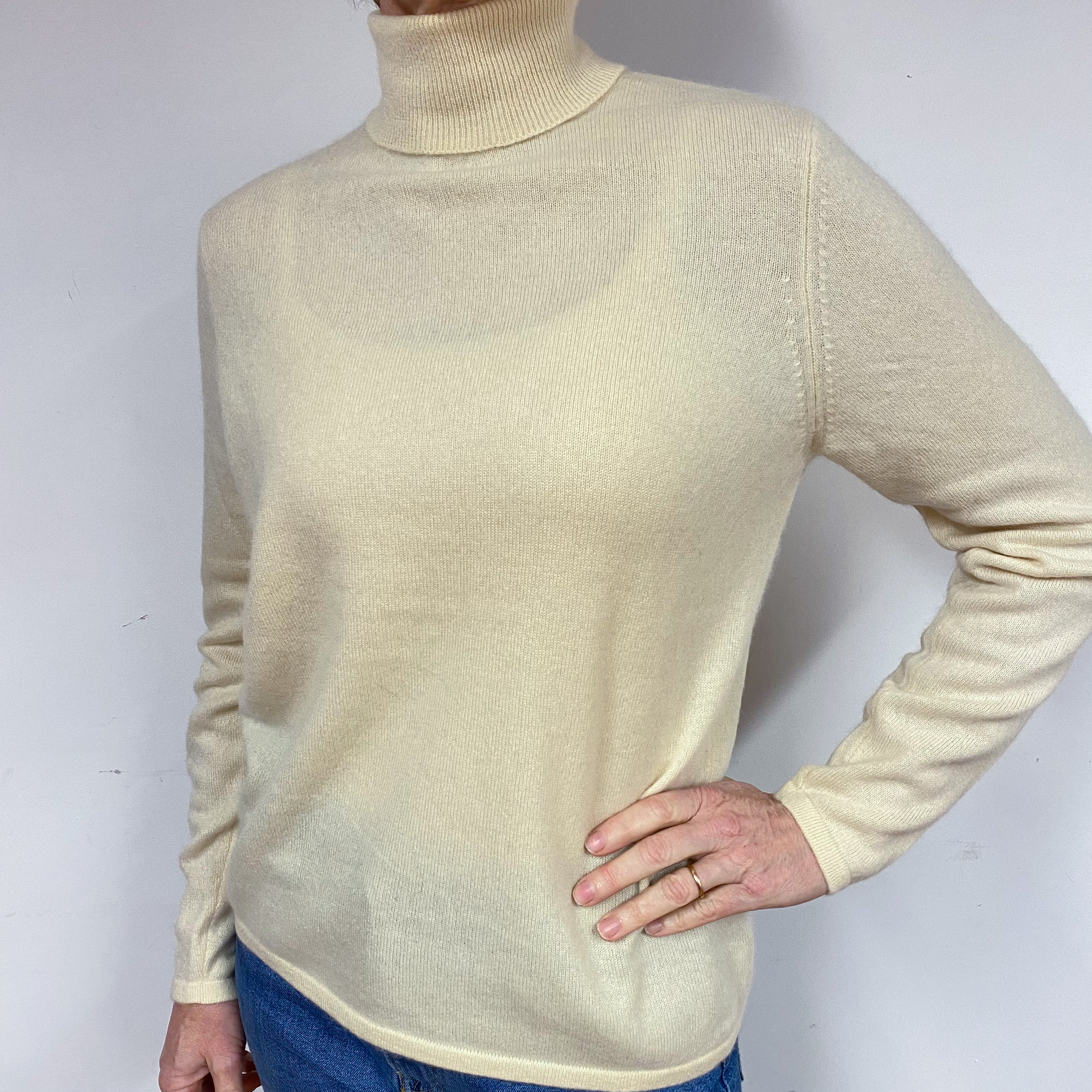 Clotted Cream Cashmere Polo Neck Jumper Medium