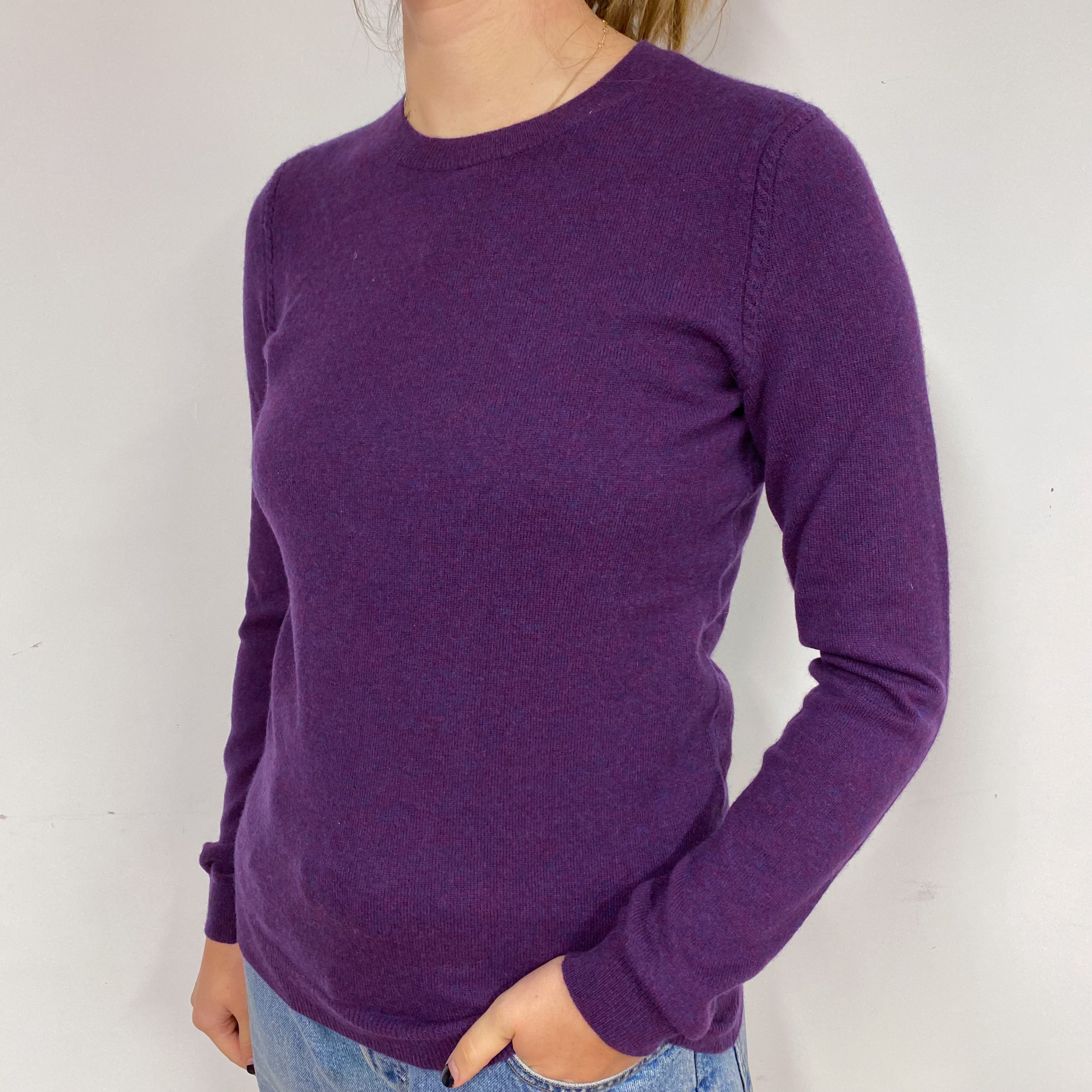 Iris Purple Marl Cashmere Crew Neck Jumper Small