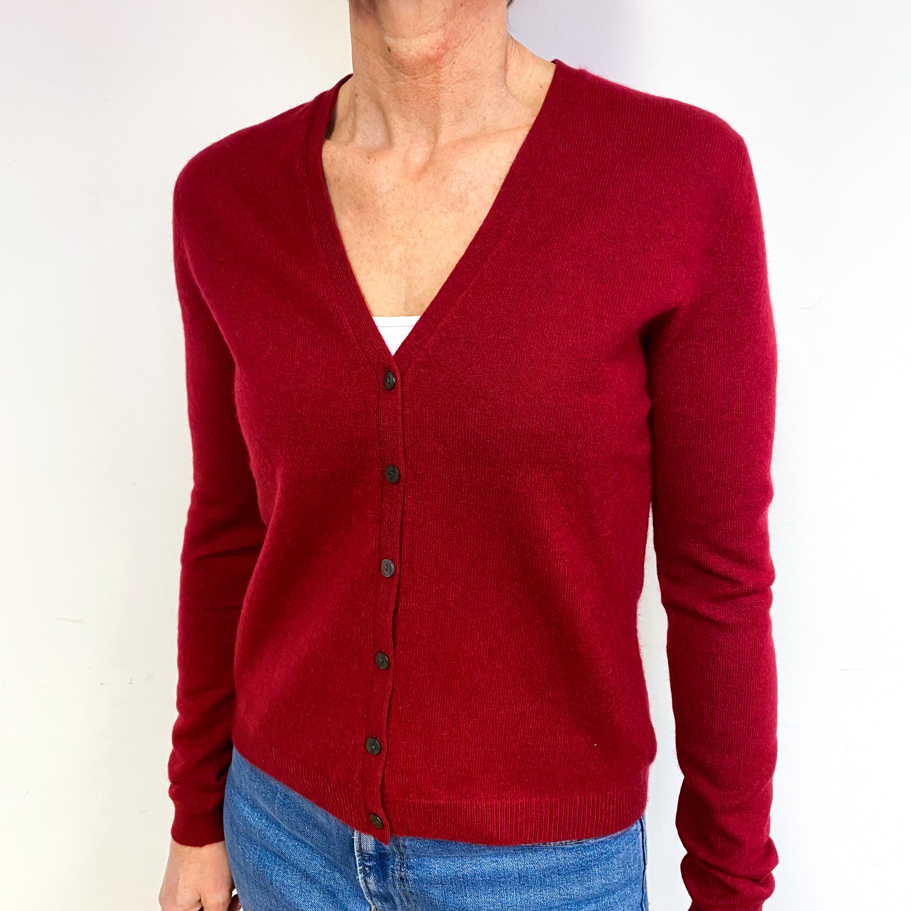 Wine Red Cashmere V-Neck Cardigan Medium