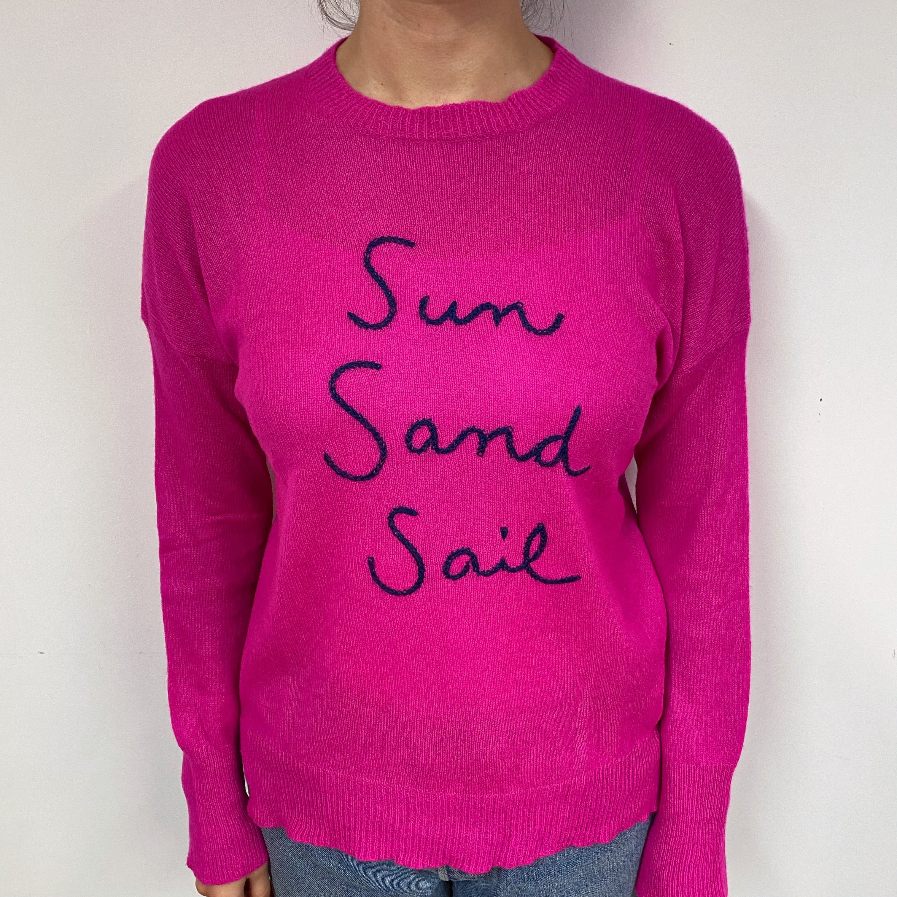 Hot Pink Lightweight Cashmere Crew Neck Jumper Small