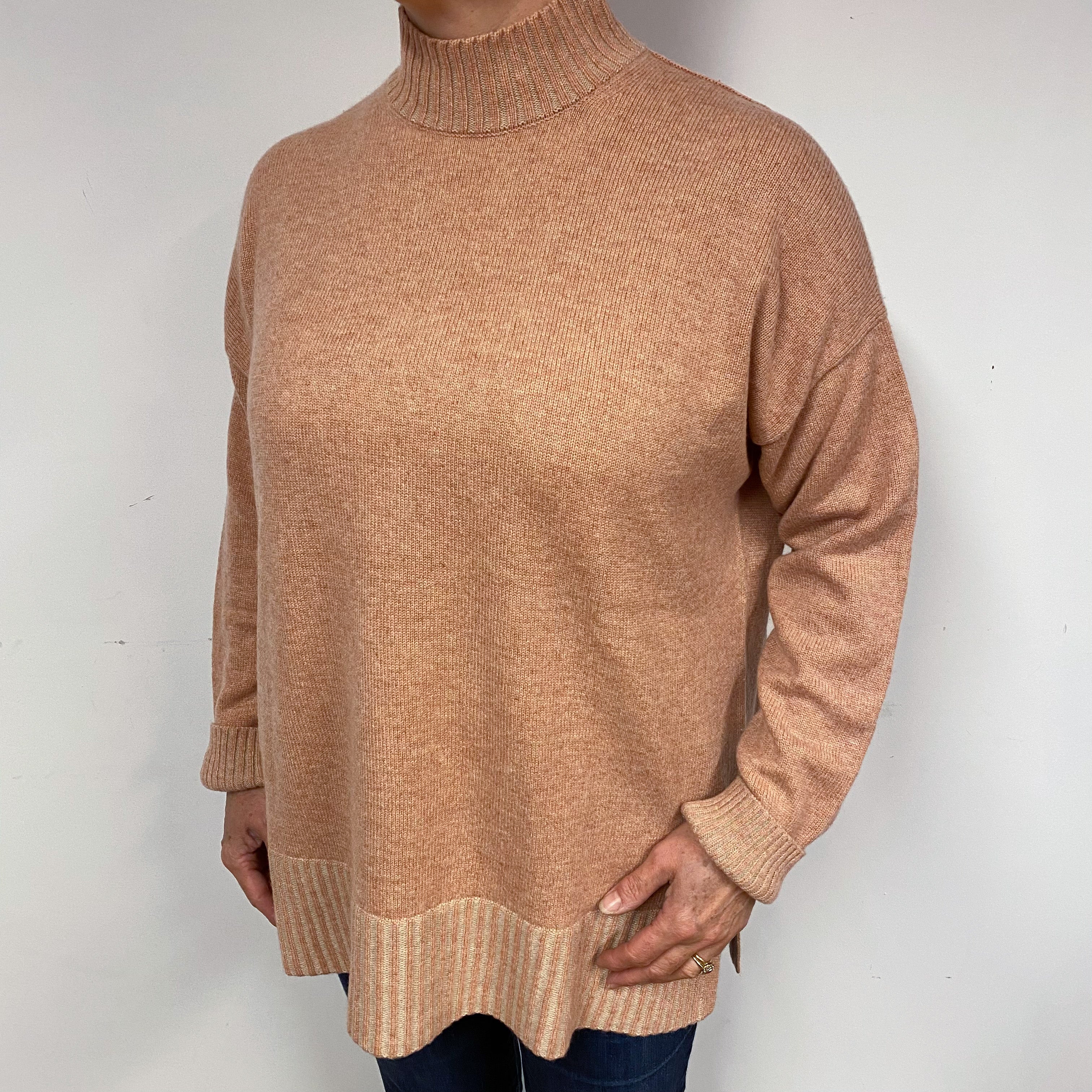 Pale Salmon Pink Cashmere Turtle Neck Jumper Large