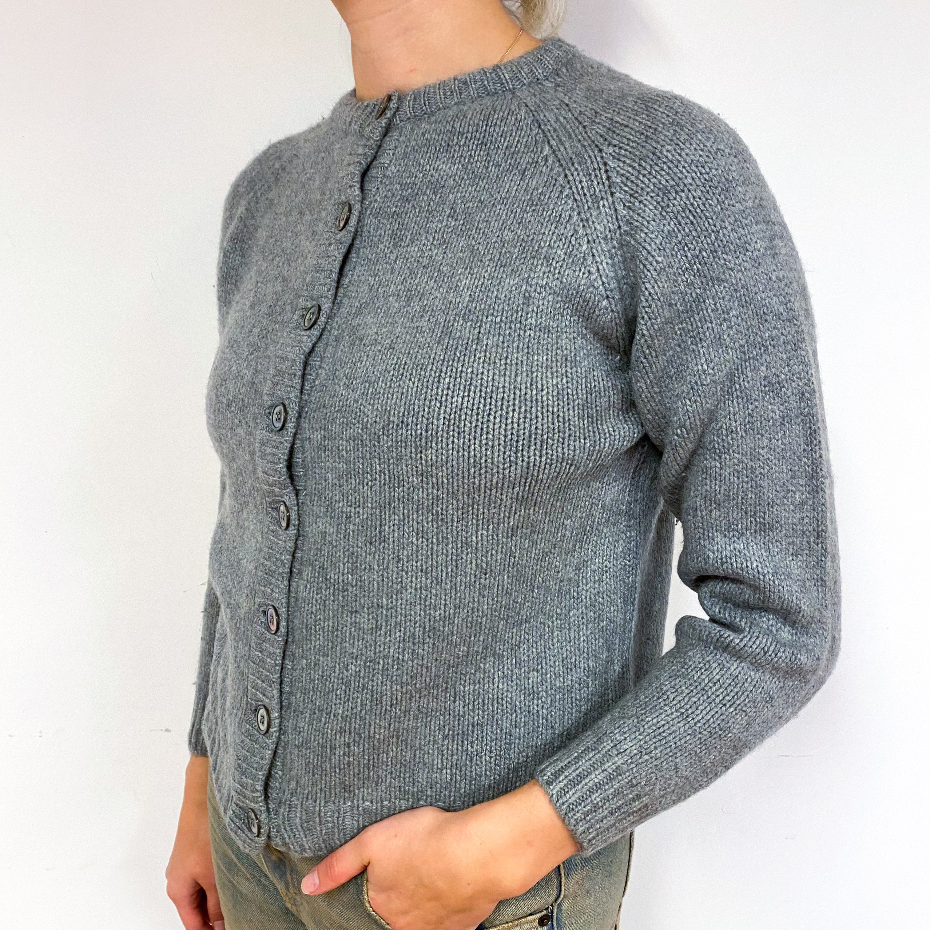 Vintage Steel Grey Cashmere Crew Neck Cardigan Small