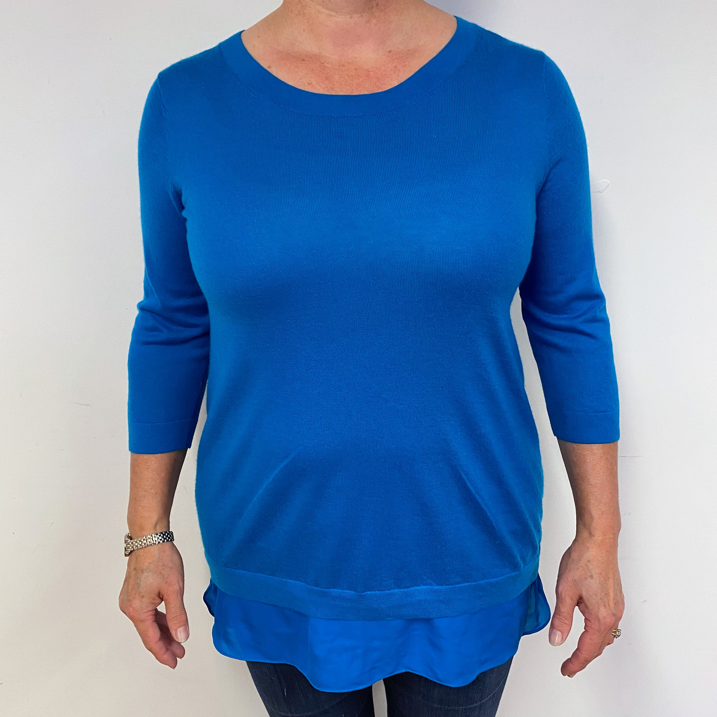 Peacock Blue Tunic Style Cashmere Crew Neck Jumper Large