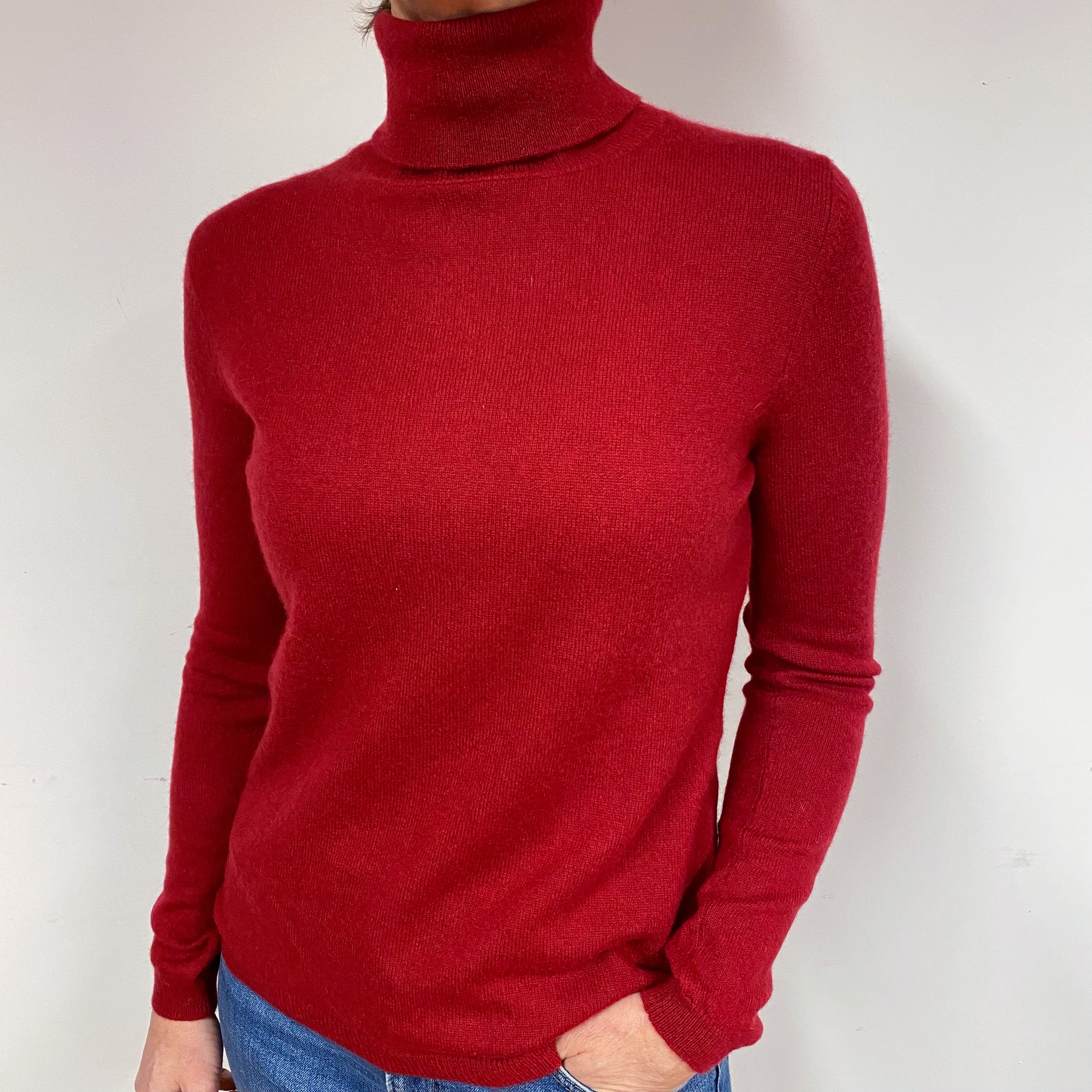 Crimson Red Cashmere Polo Neck Jumper Medium