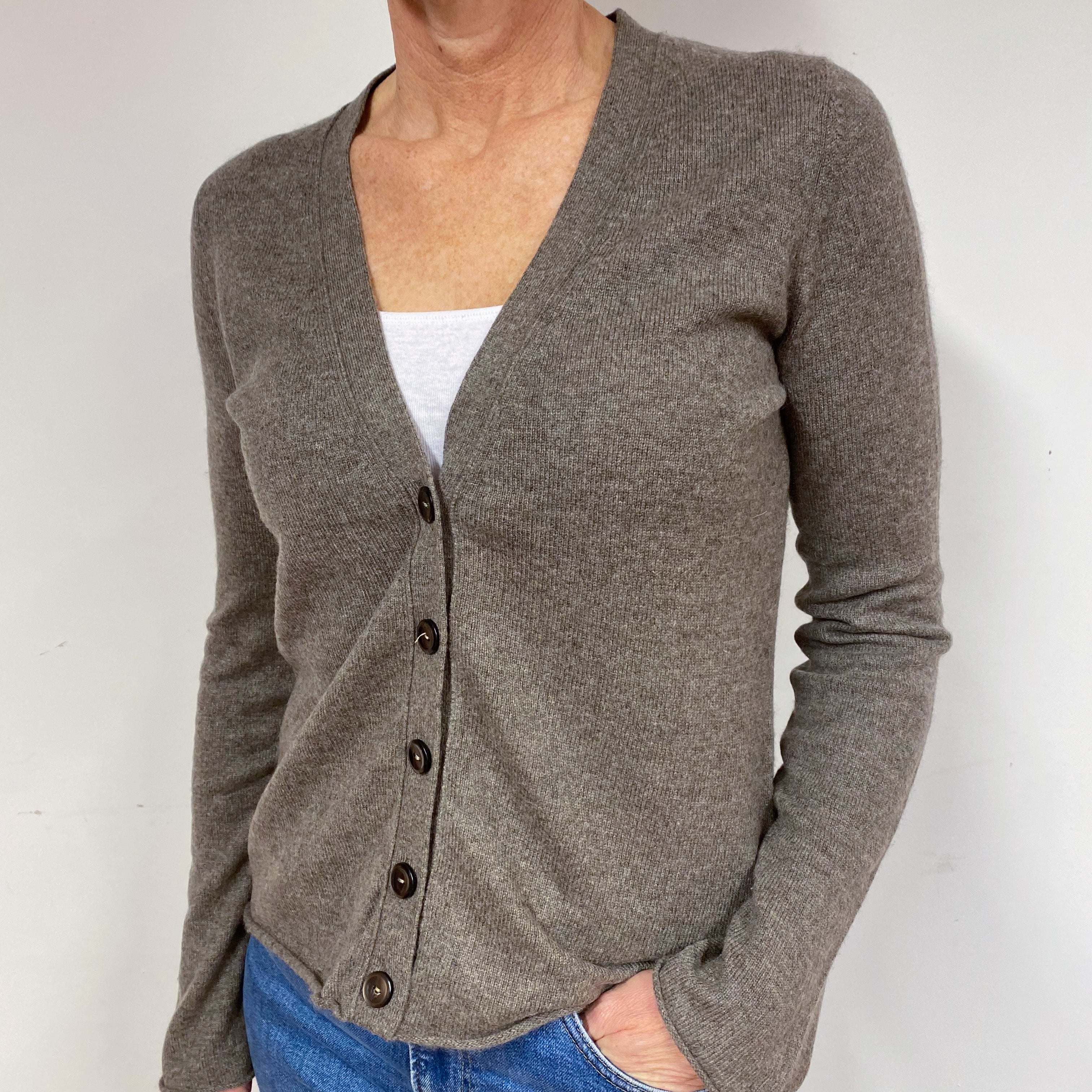 Muted Brown Cashmere V-Neck Cardigan Medium