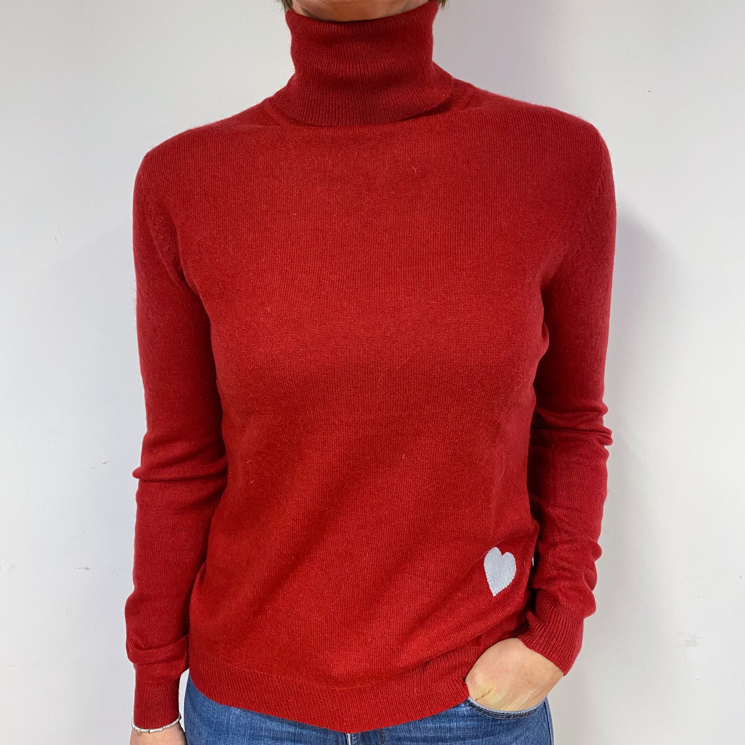 Garnet Red Cashmere Polo Neck Jumper Medium