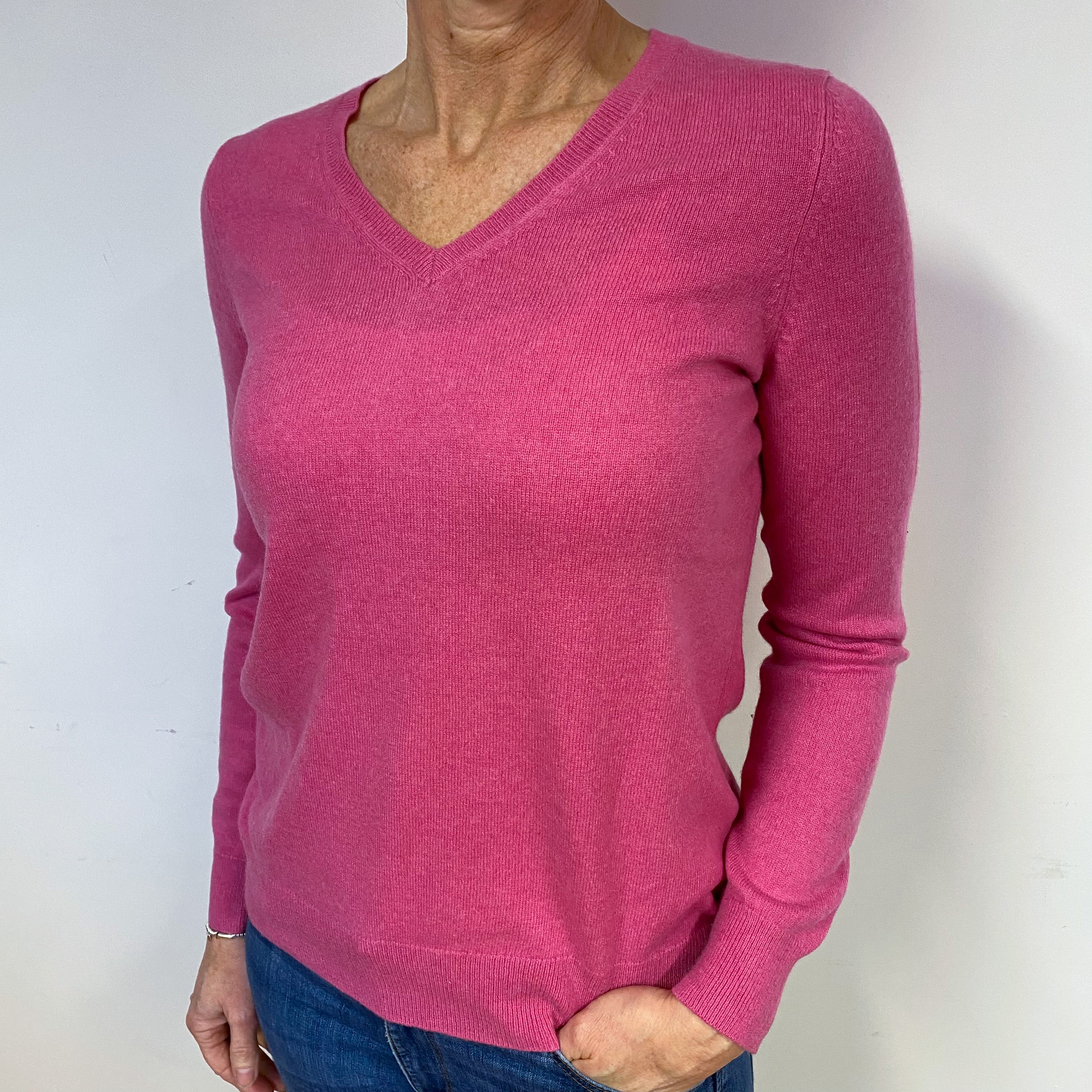 Rose Pink Cashmere V-Neck Jumper Medium