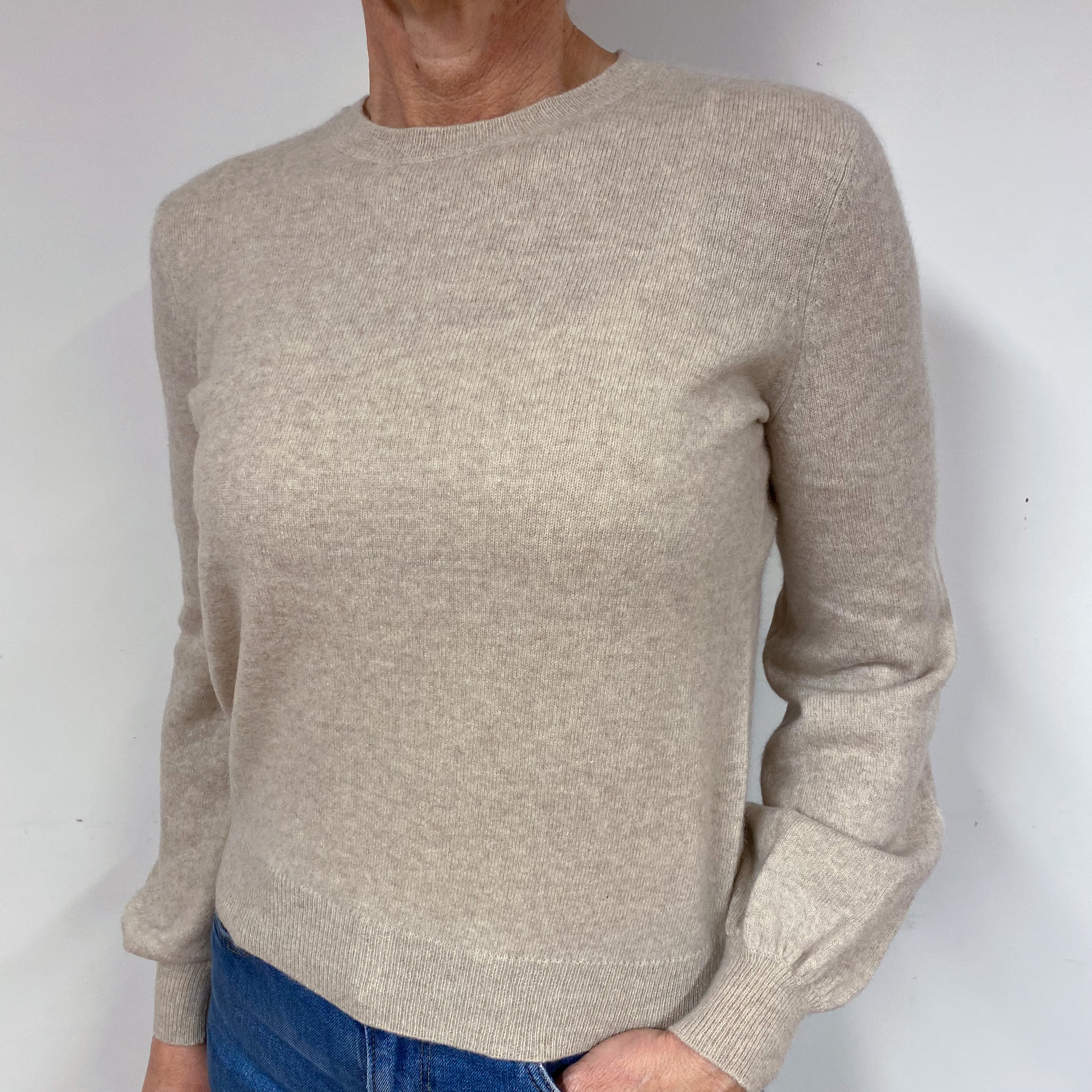 Fawn Beige Cashmere Crew Neck Jumper Medium