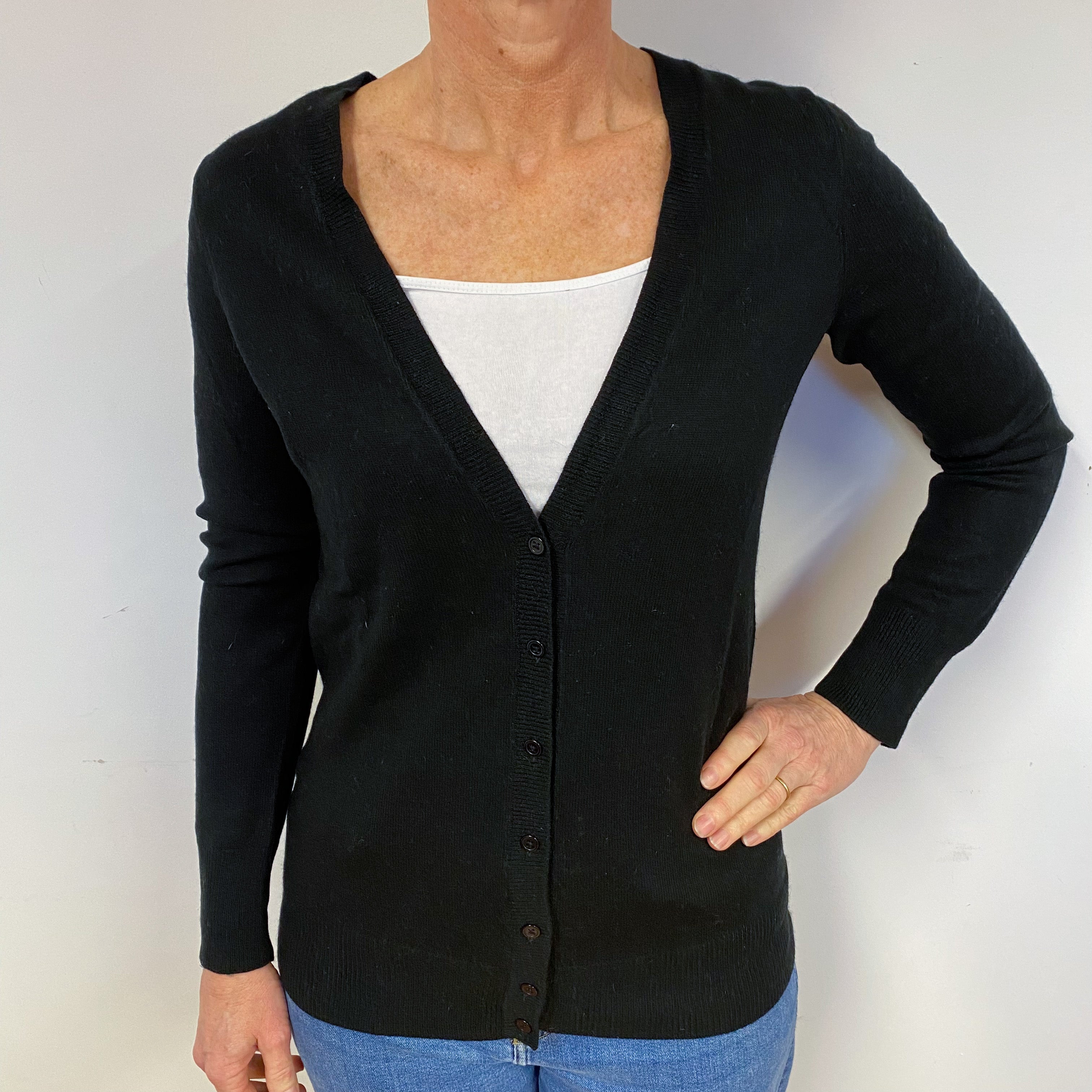 Black Cashmere V-Neck Cardigan Medium