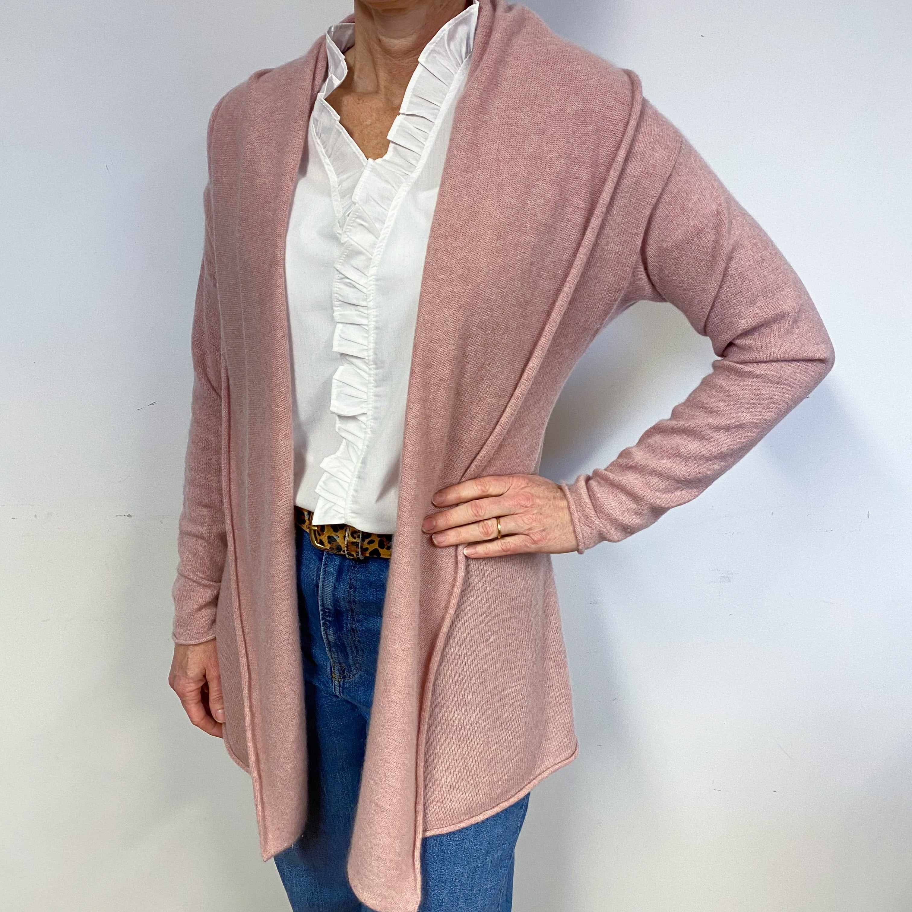 Rose Pink Edge to Edge Cashmere Cardigan Medium