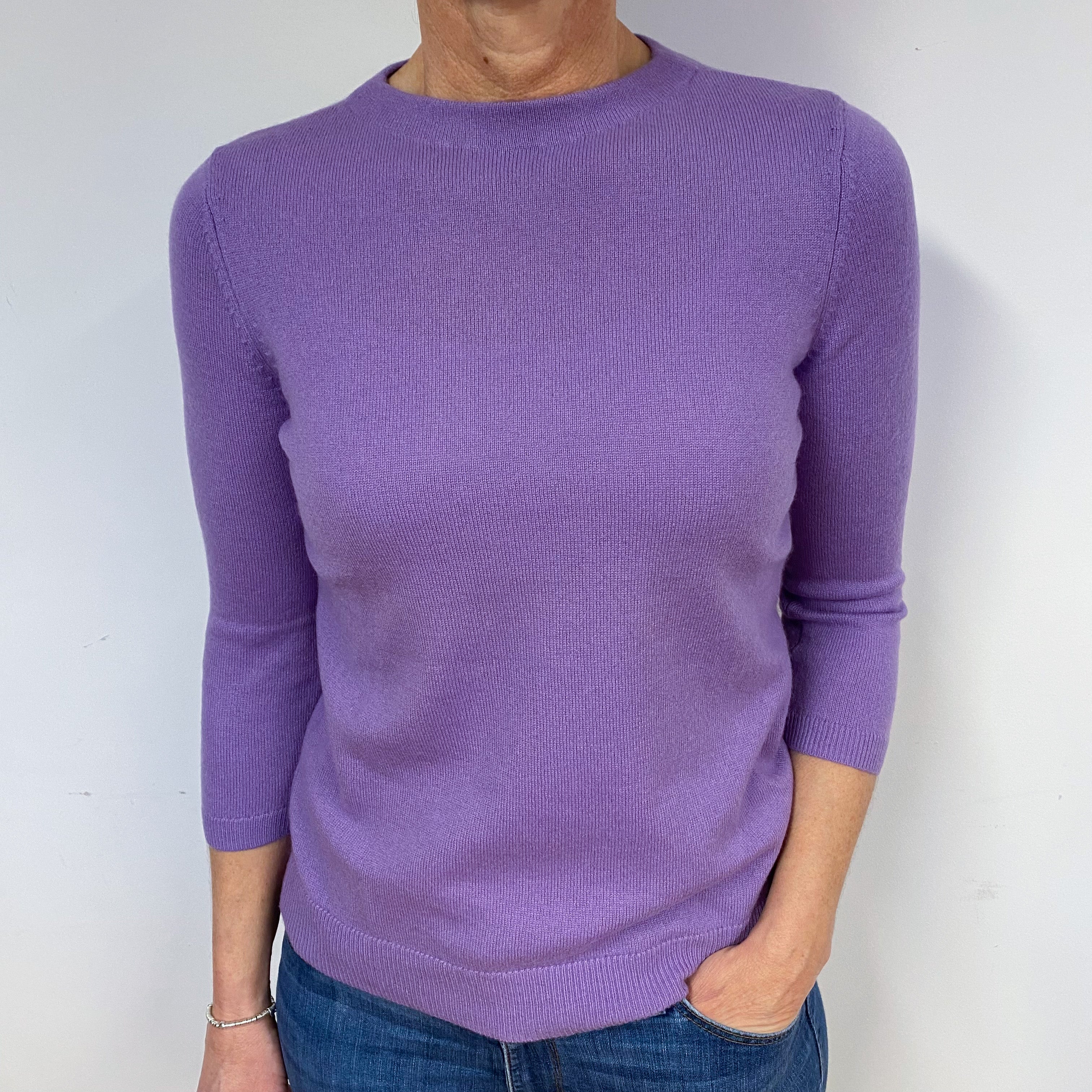 Lilac Purple 3/4 Sleeve Cashmere Crew Neck Jumper Medium