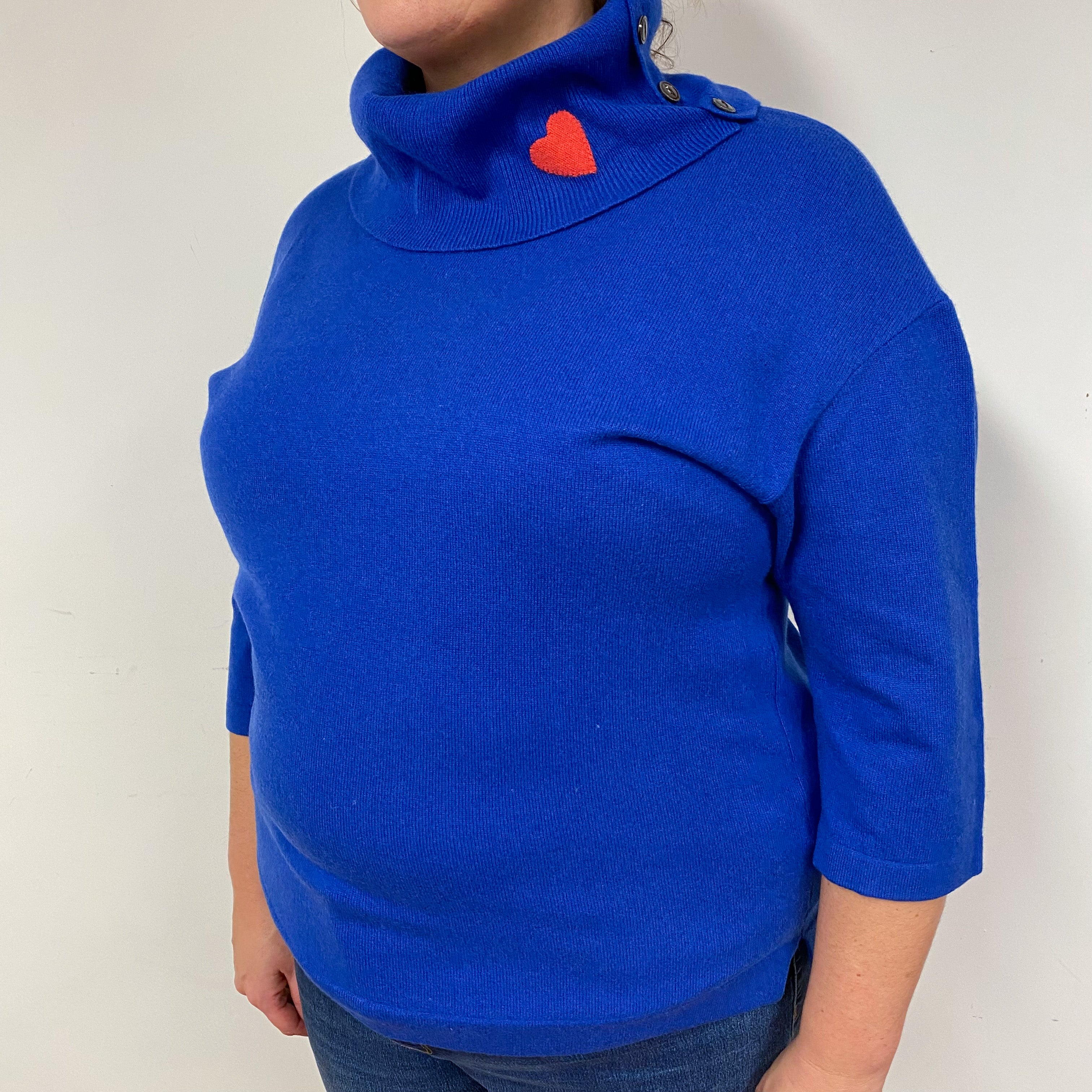 Admiral Blue 3/4 Sleeve Cashmere Roll Neck Jumper Extra Large