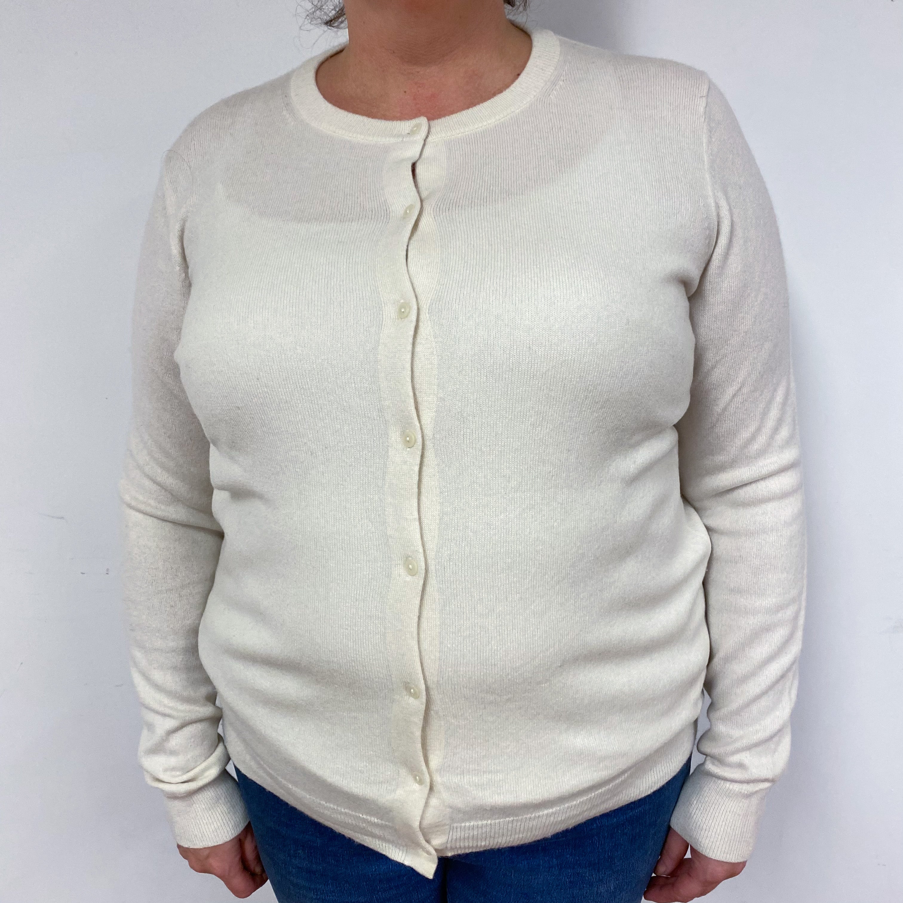 Winter White Cashmere Crew Neck Cardigan Extra Large