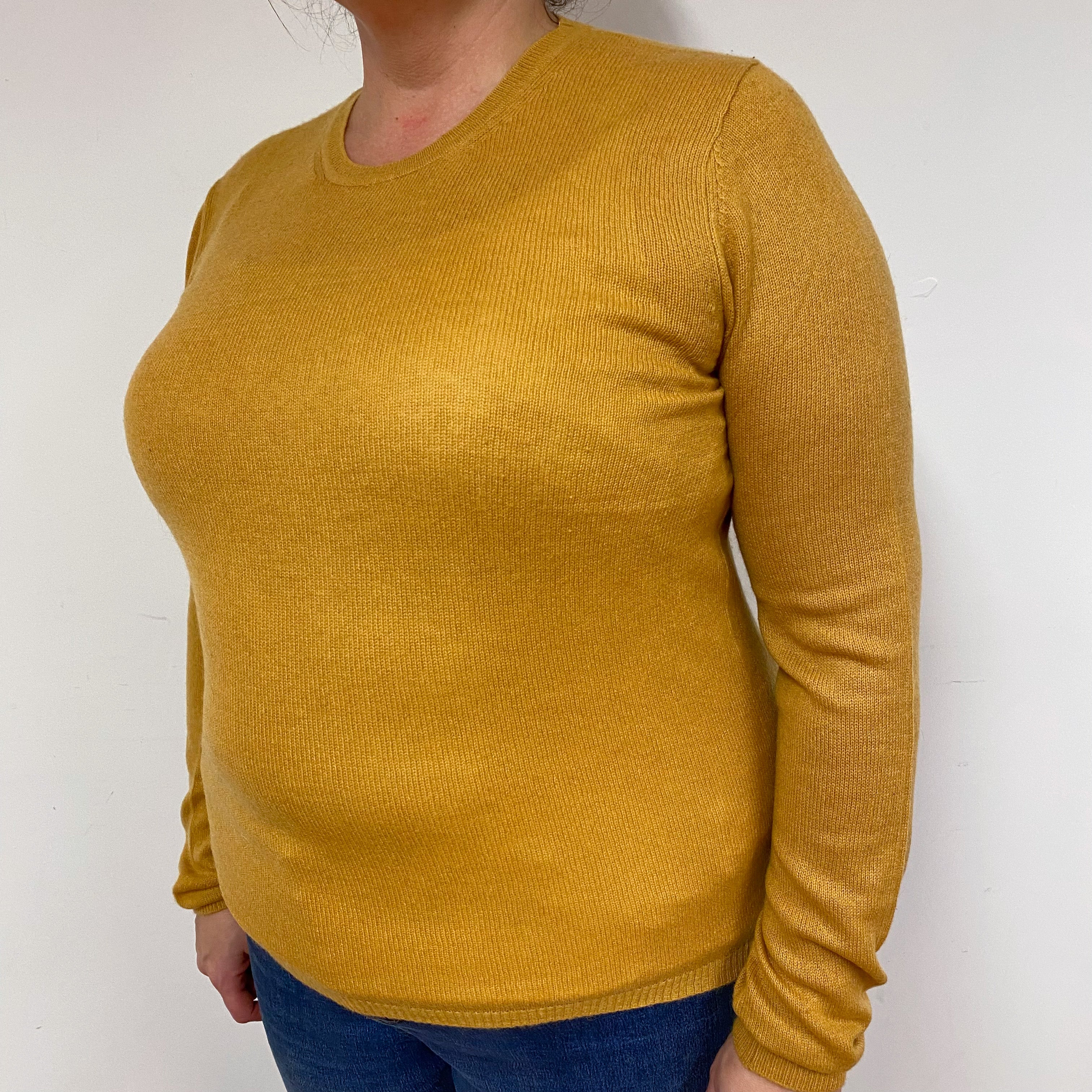 Mustard Yellow Cashmere Crew Neck Jumper Extra Large