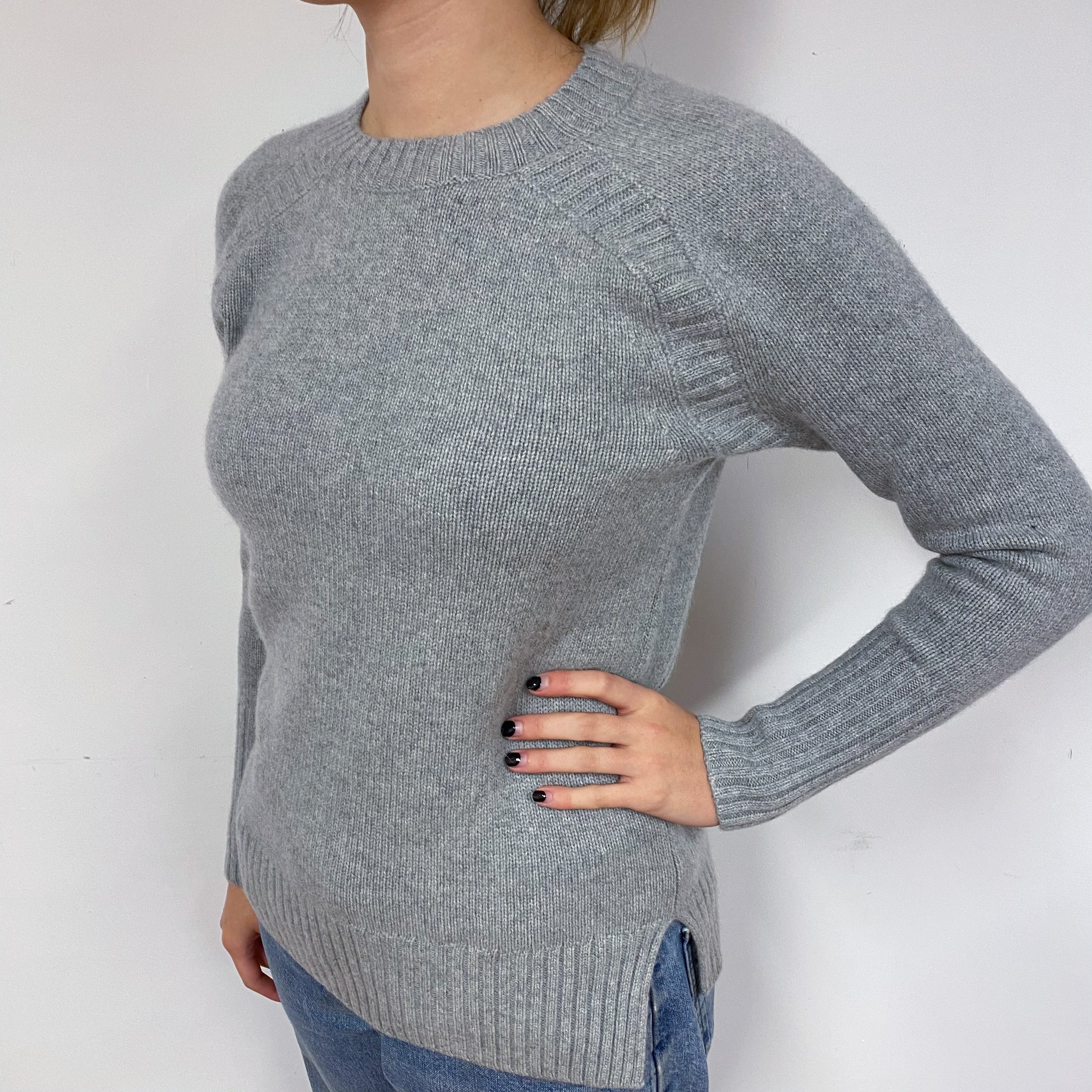 Chunky Smoke Grey Cashmere Crew Neck Jumper Small