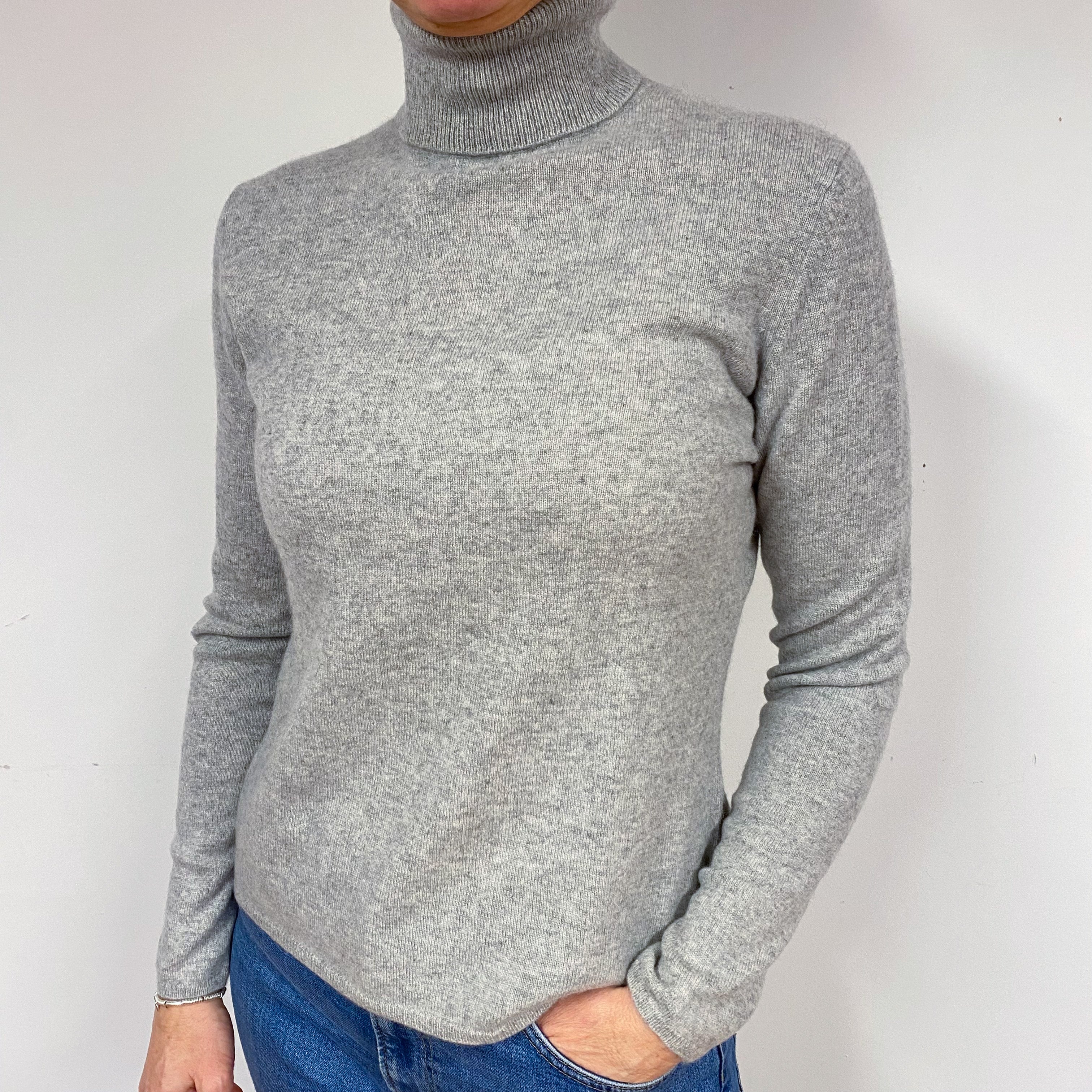 Smoke Grey Cashmere Polo Neck Jumper Medium