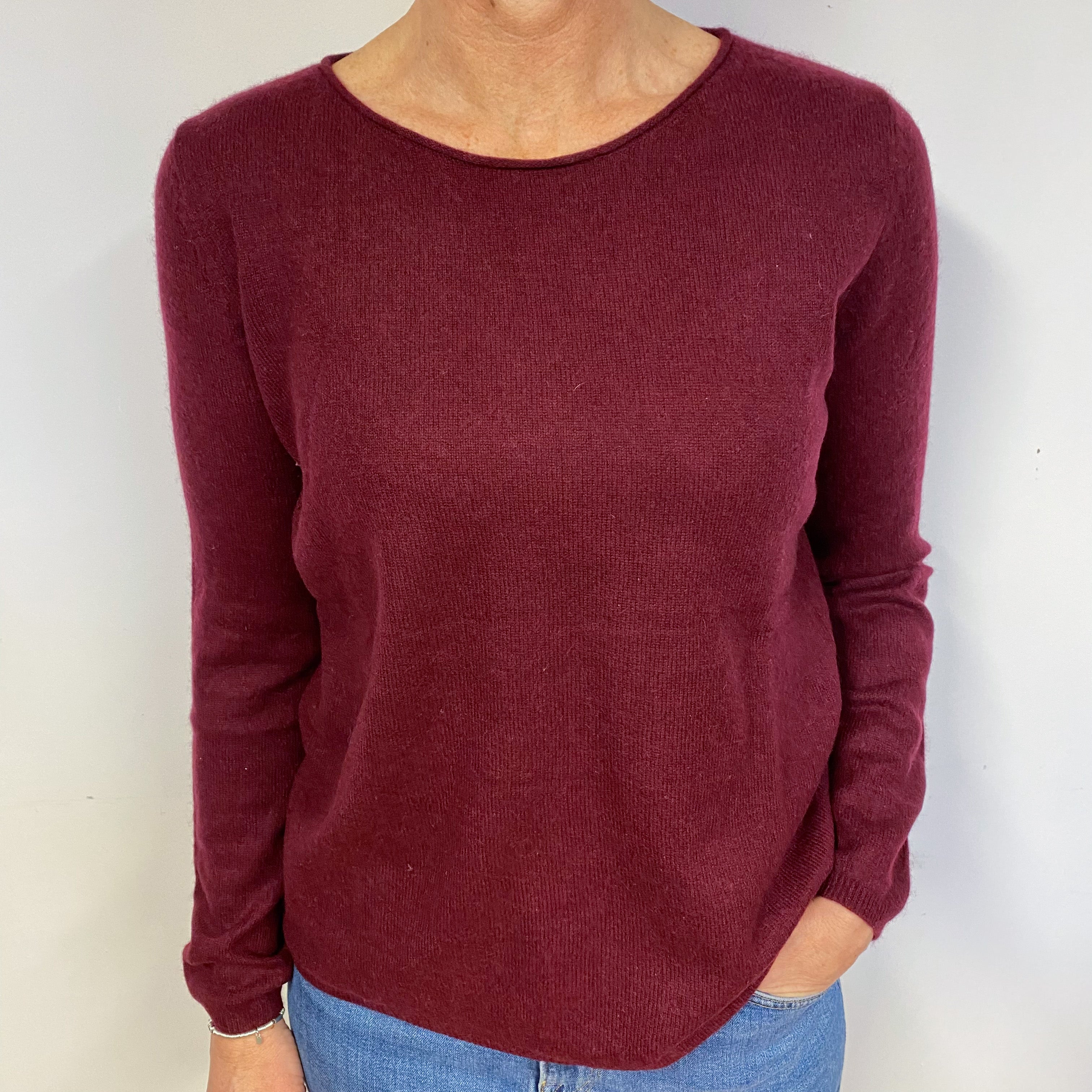 Claret Red Cashmere Crew Neck Jumper Medium