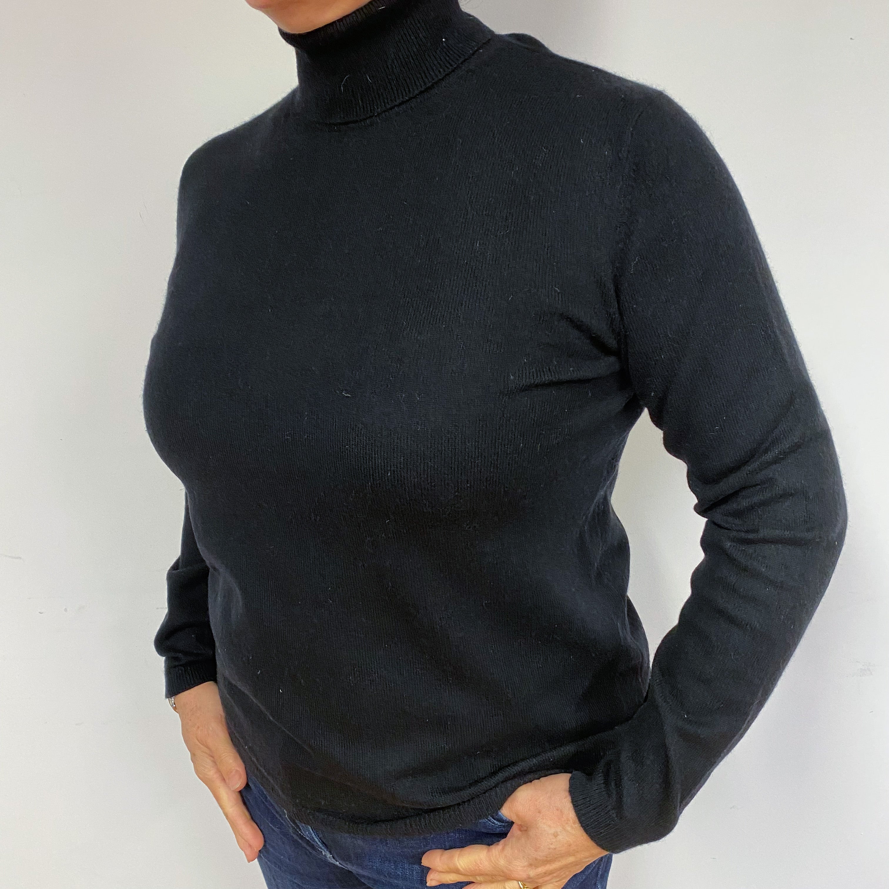 Black Cashmere Polo Neck Jumper Large