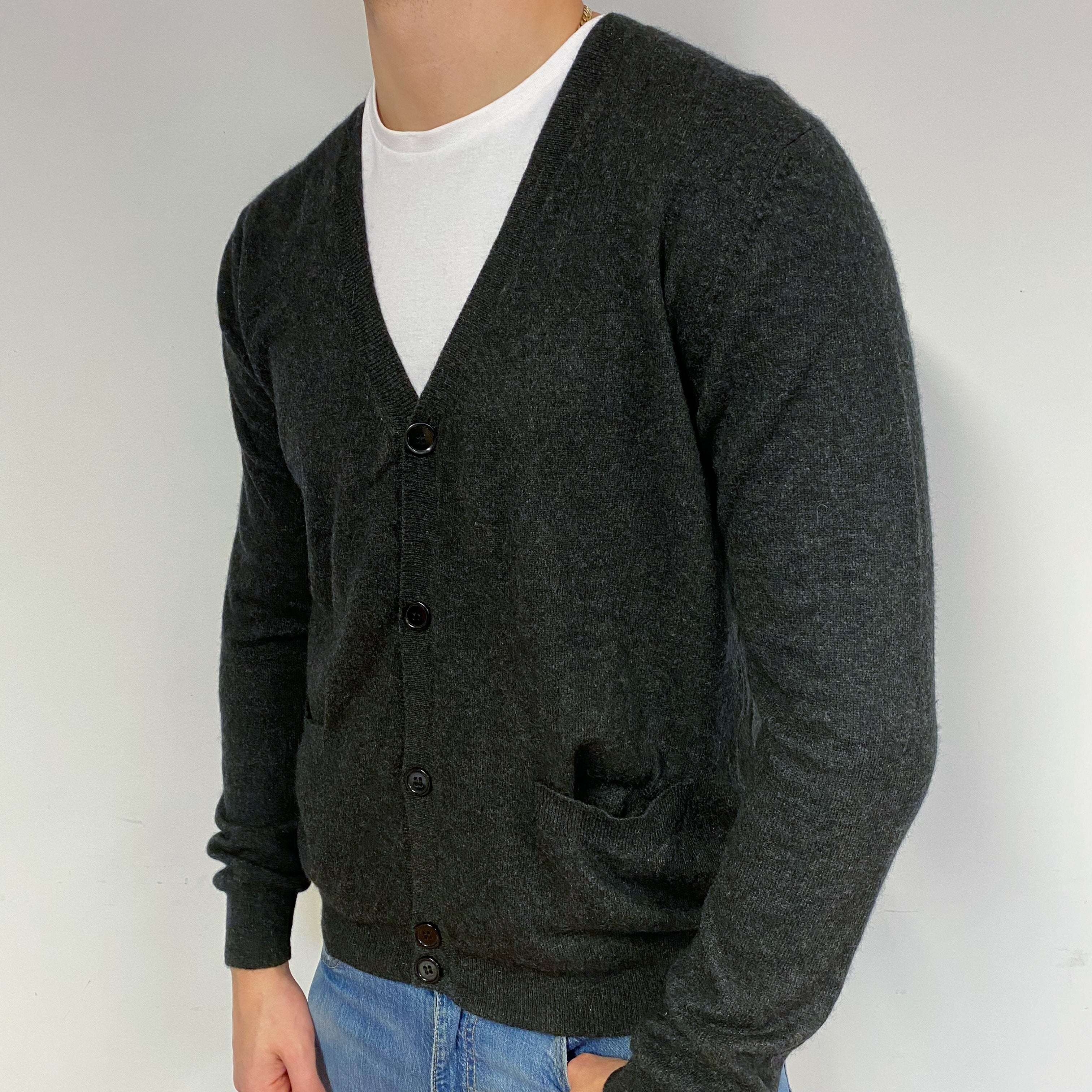 Men's Charcoal Grey Cashmere Cardigan XL