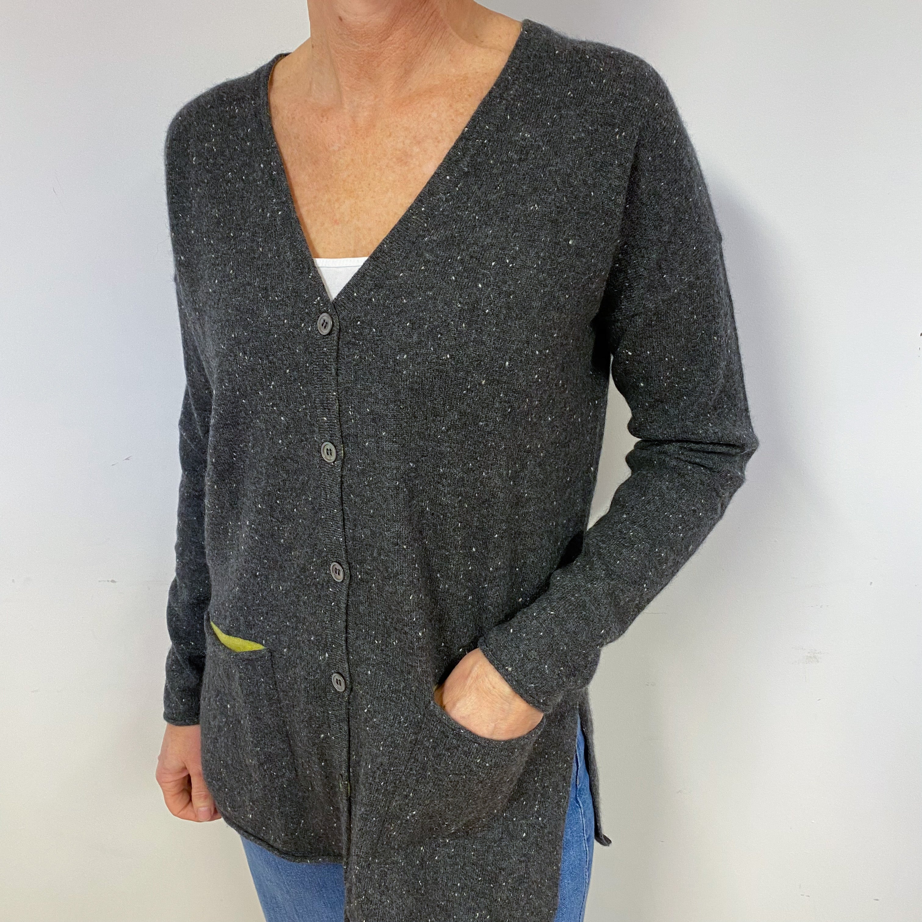 Slate Grey Marl Cashmere V-Neck Cardigan Medium