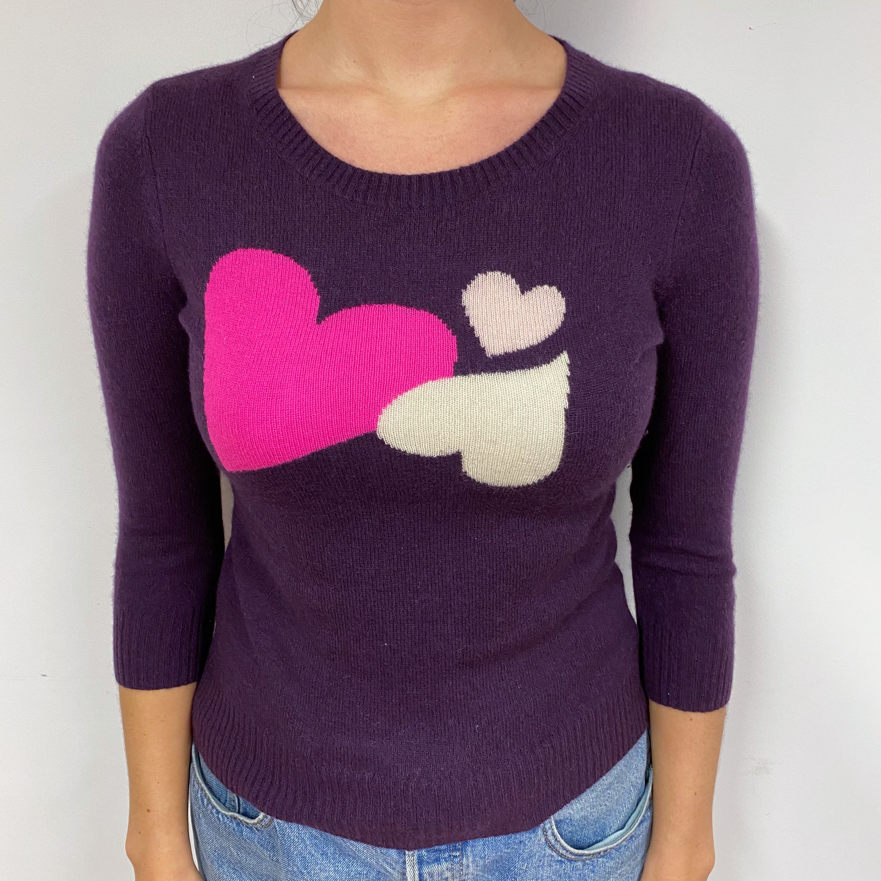 Grape Purple Heart Cashmere Crew Neck Jumper Small