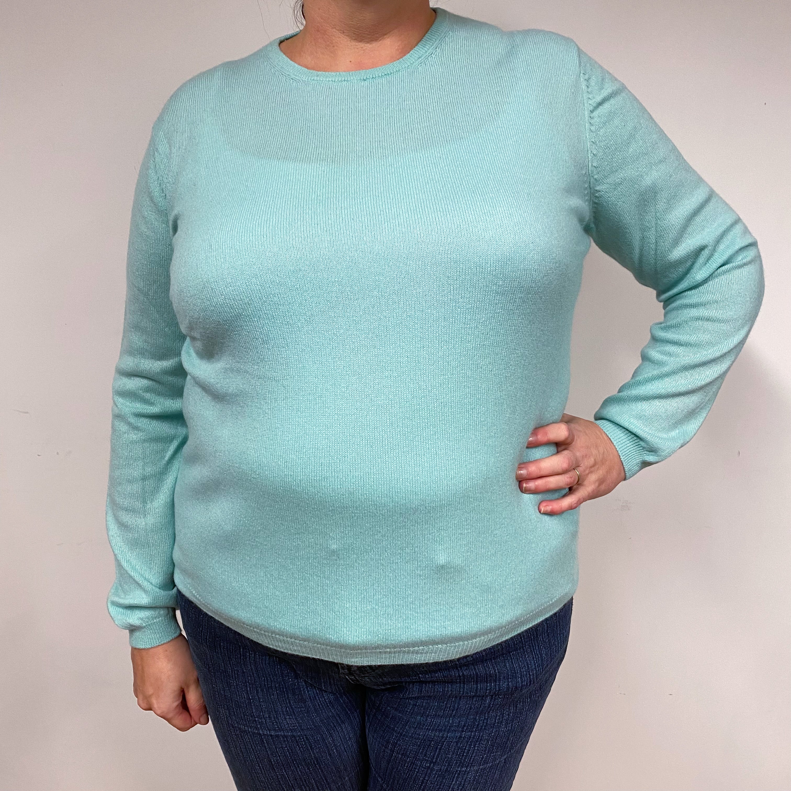 Deep Mint Green Cashmere Crew Neck Jumper Extra Large