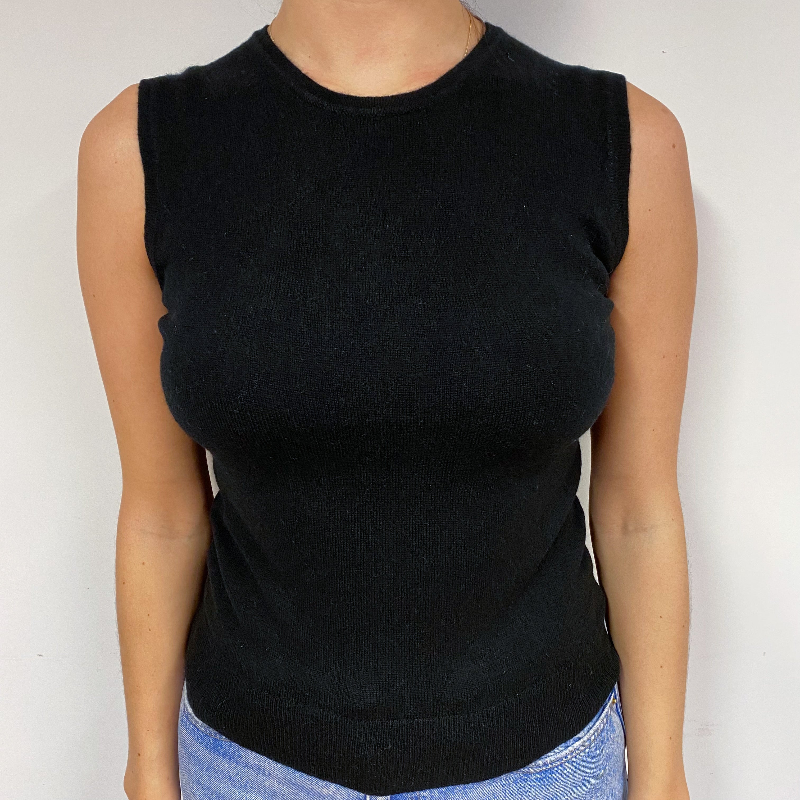 Black Cashmere Crew Neck Tank Top Small