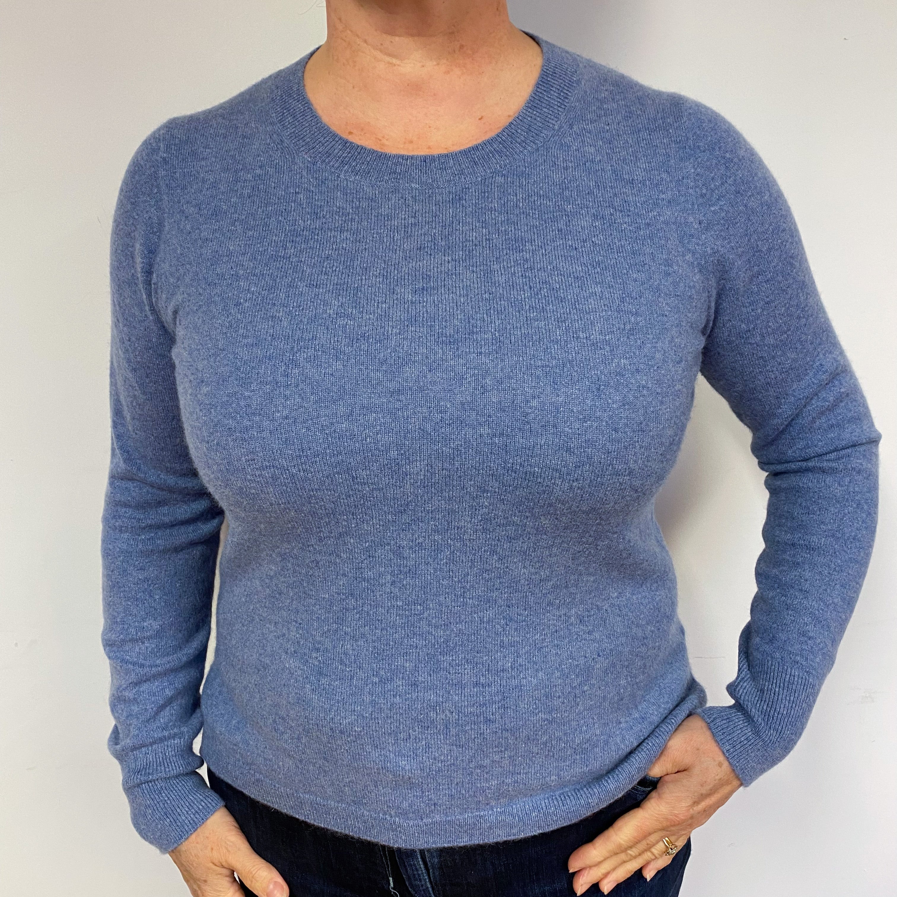 Denim Blue Cashmere Crew Neck Jumper Large