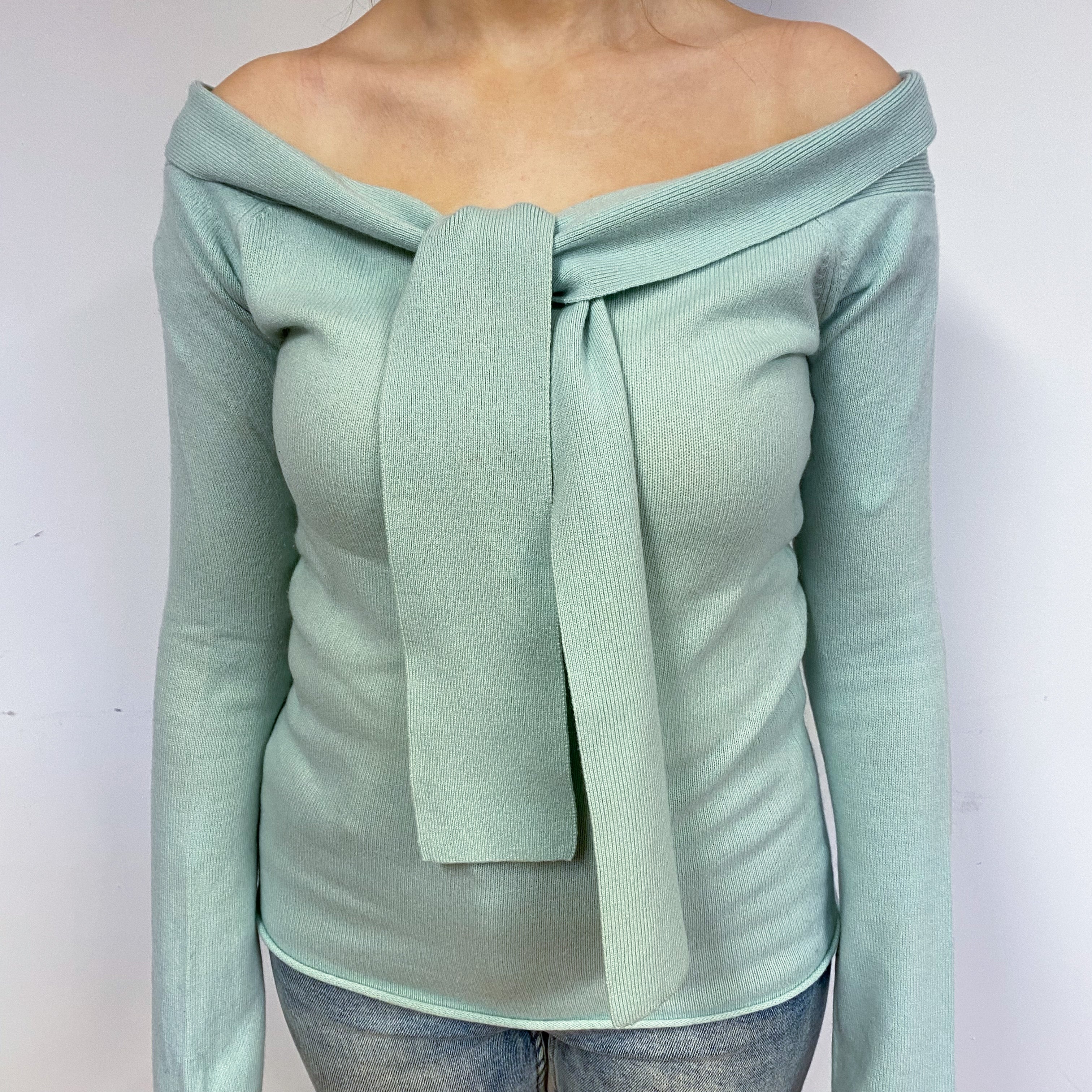 Mint Green Off-Shoulder Cashmere Crew Neck Jumper Small