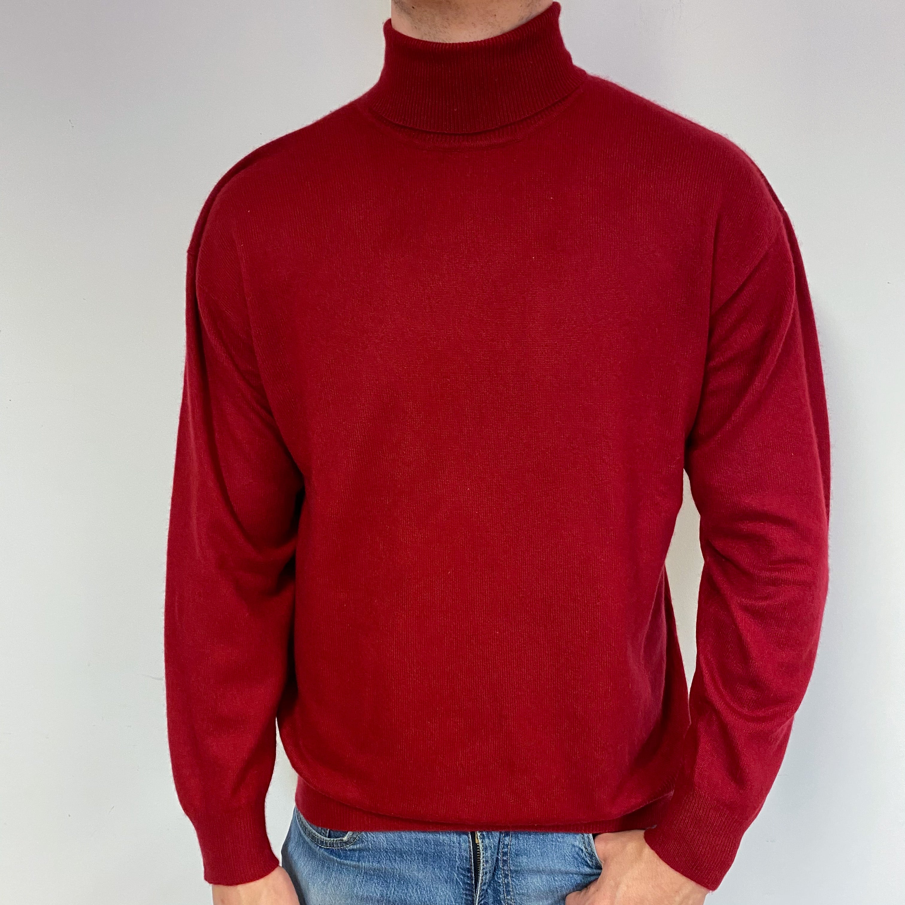 Men's Crimson Cashmere Polo Neck Jumper XL