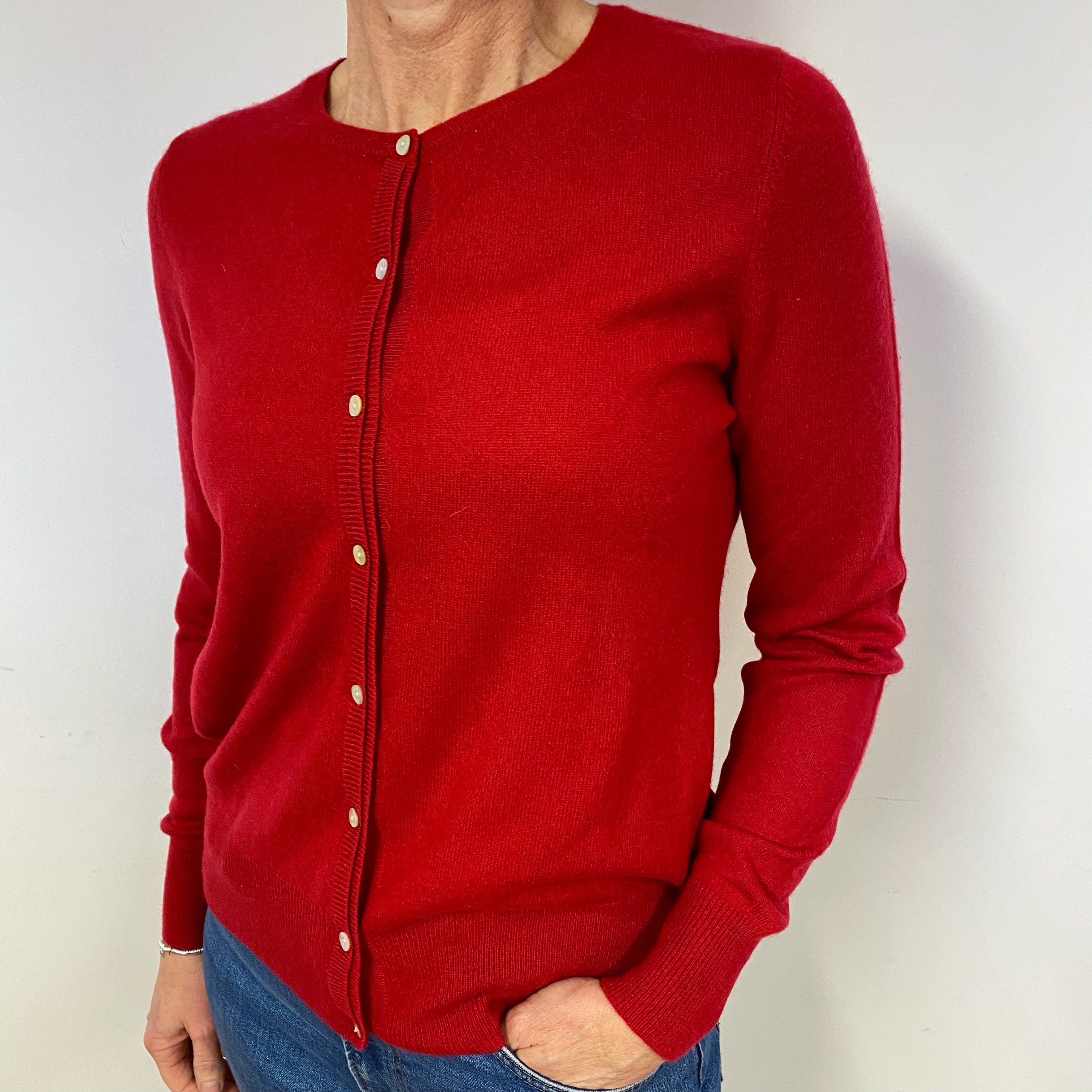 Berry Red Cashmere Crew Neck Cardigan Medium