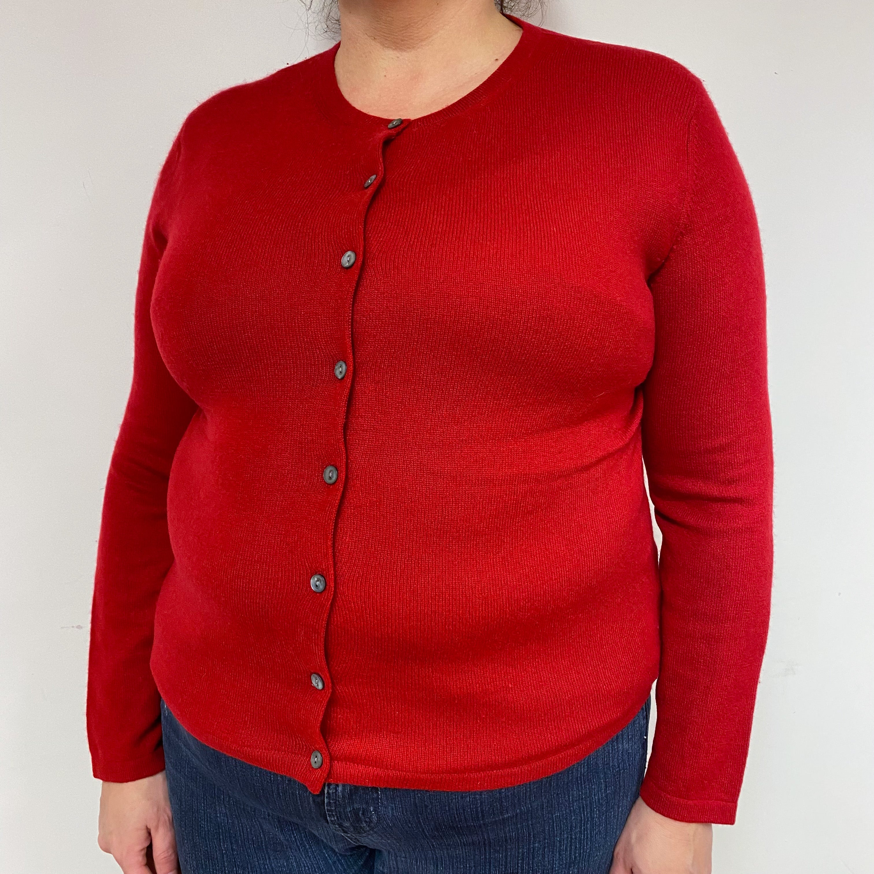 Crimson Red Cashmere Crew Neck Cardigan Extra Large