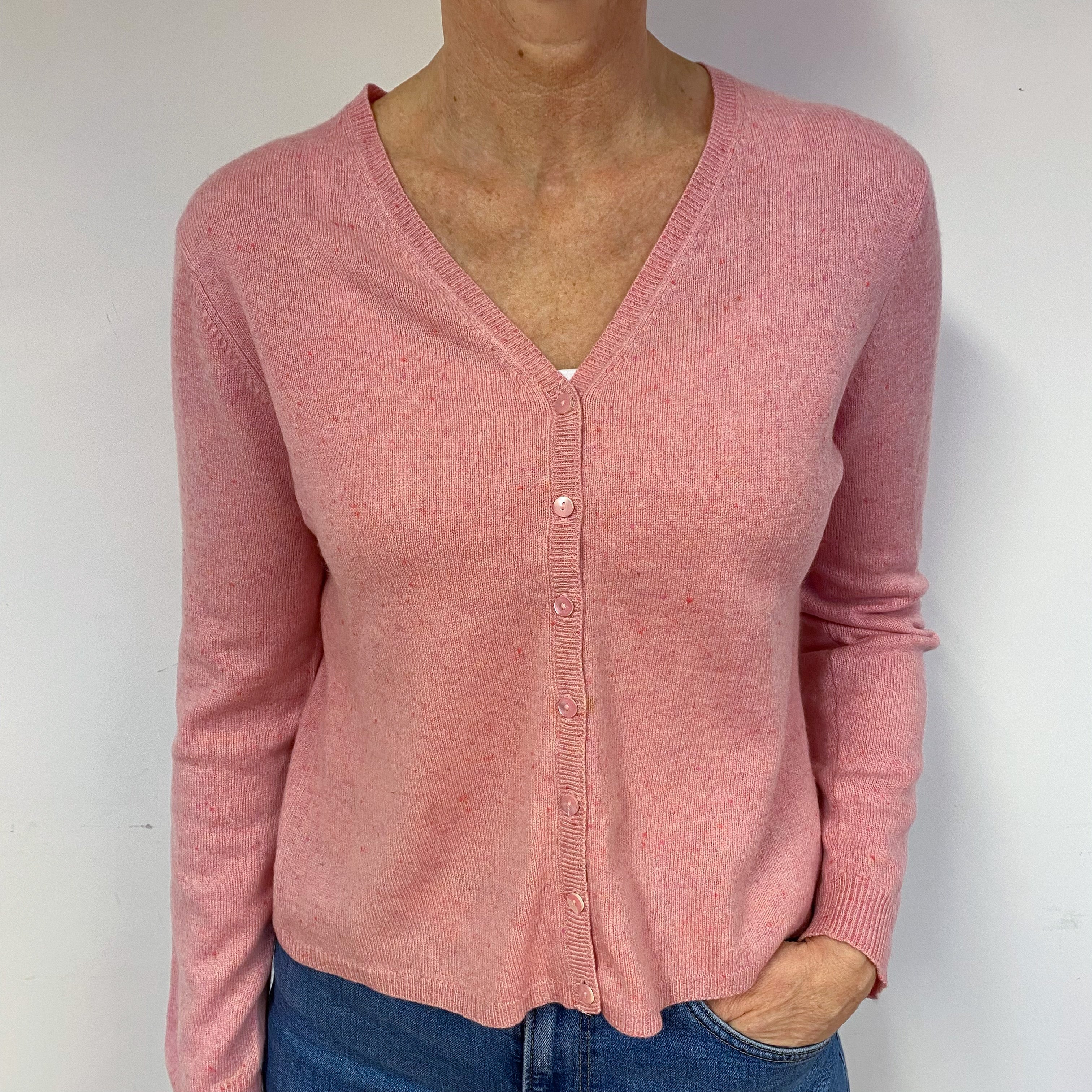 Candy Pink Cashmere V-Neck Cardigan Medium