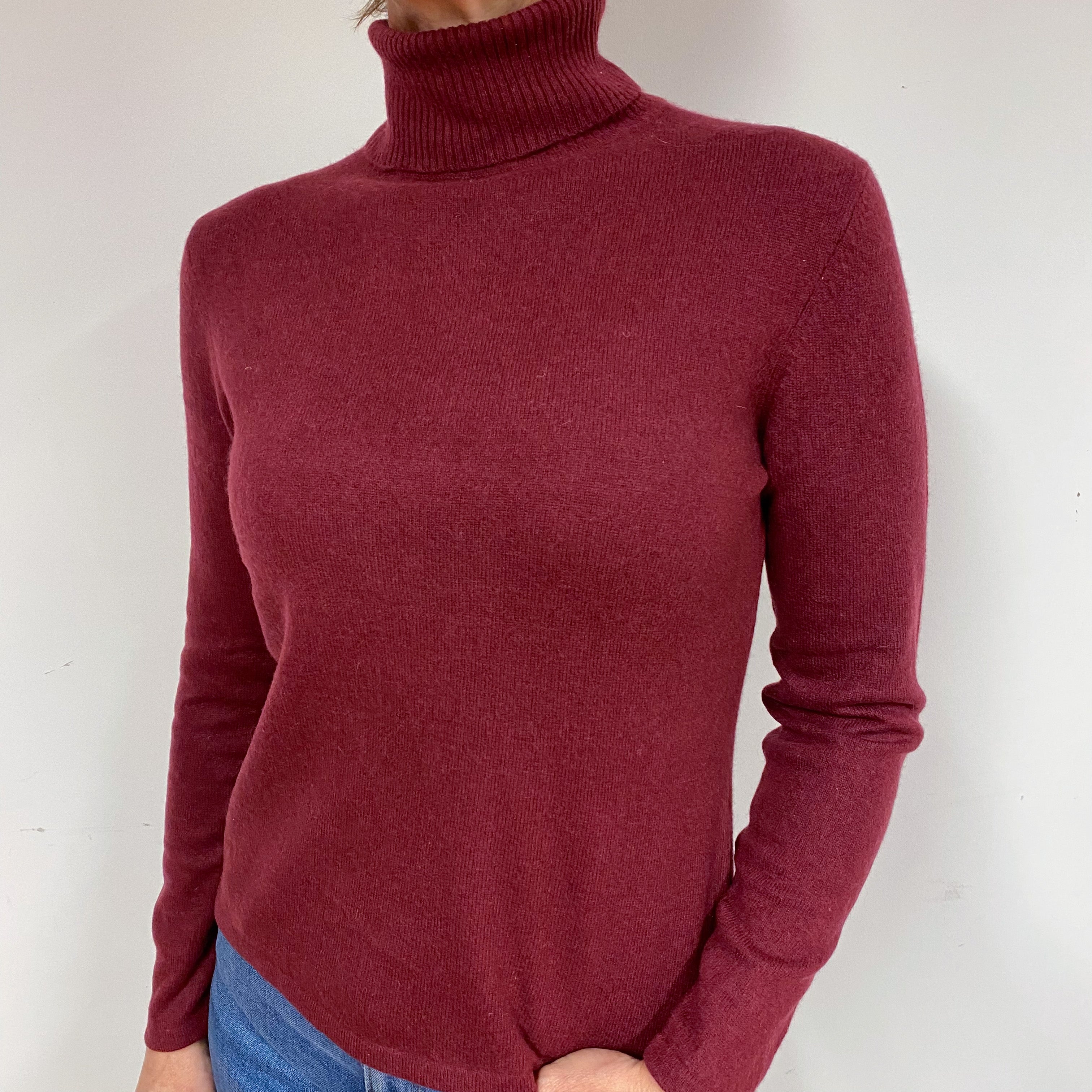 Wine Red Cashmere Polo Neck Jumper Medium