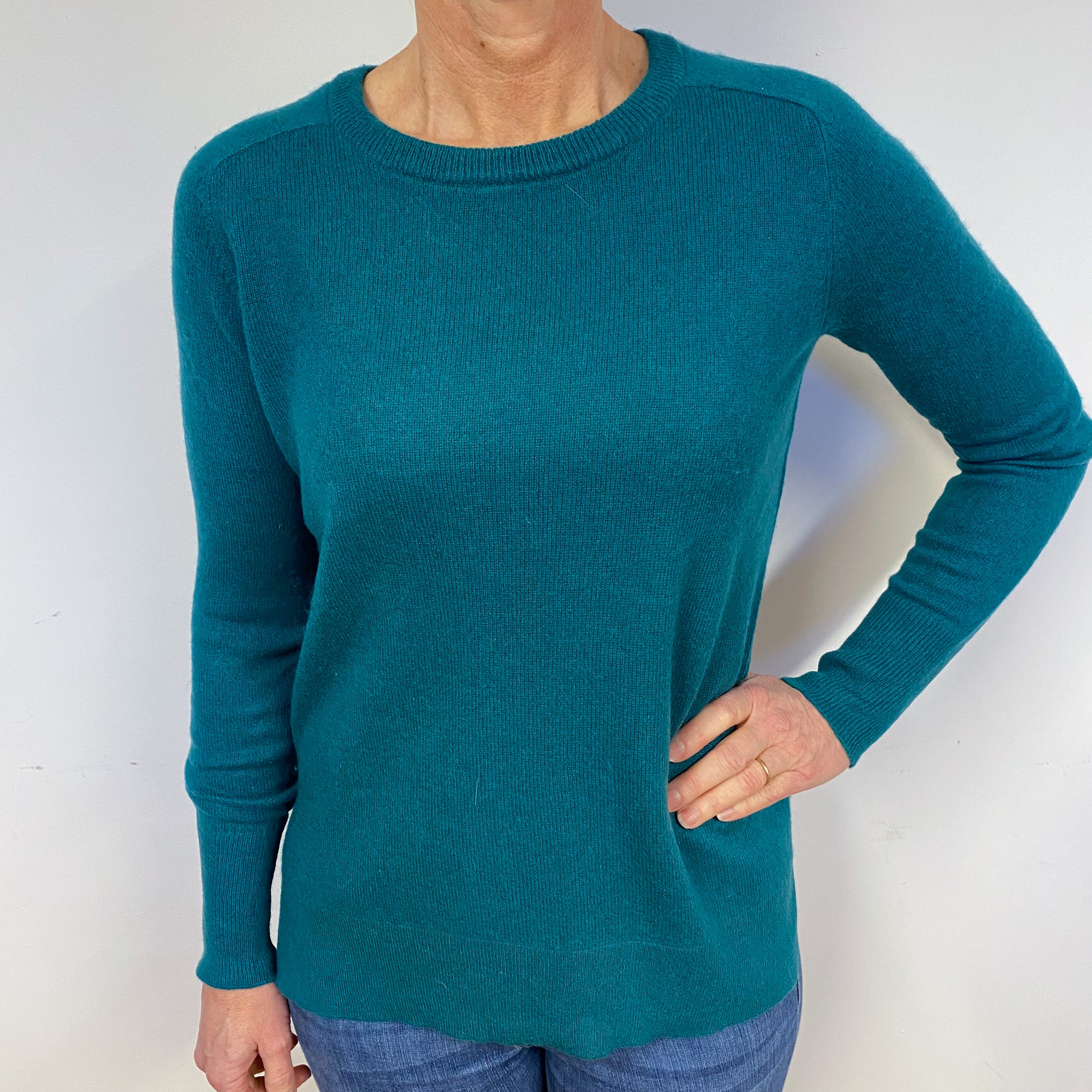 Dark Emerald Green Cashmere Crew Neck Jumper Medium