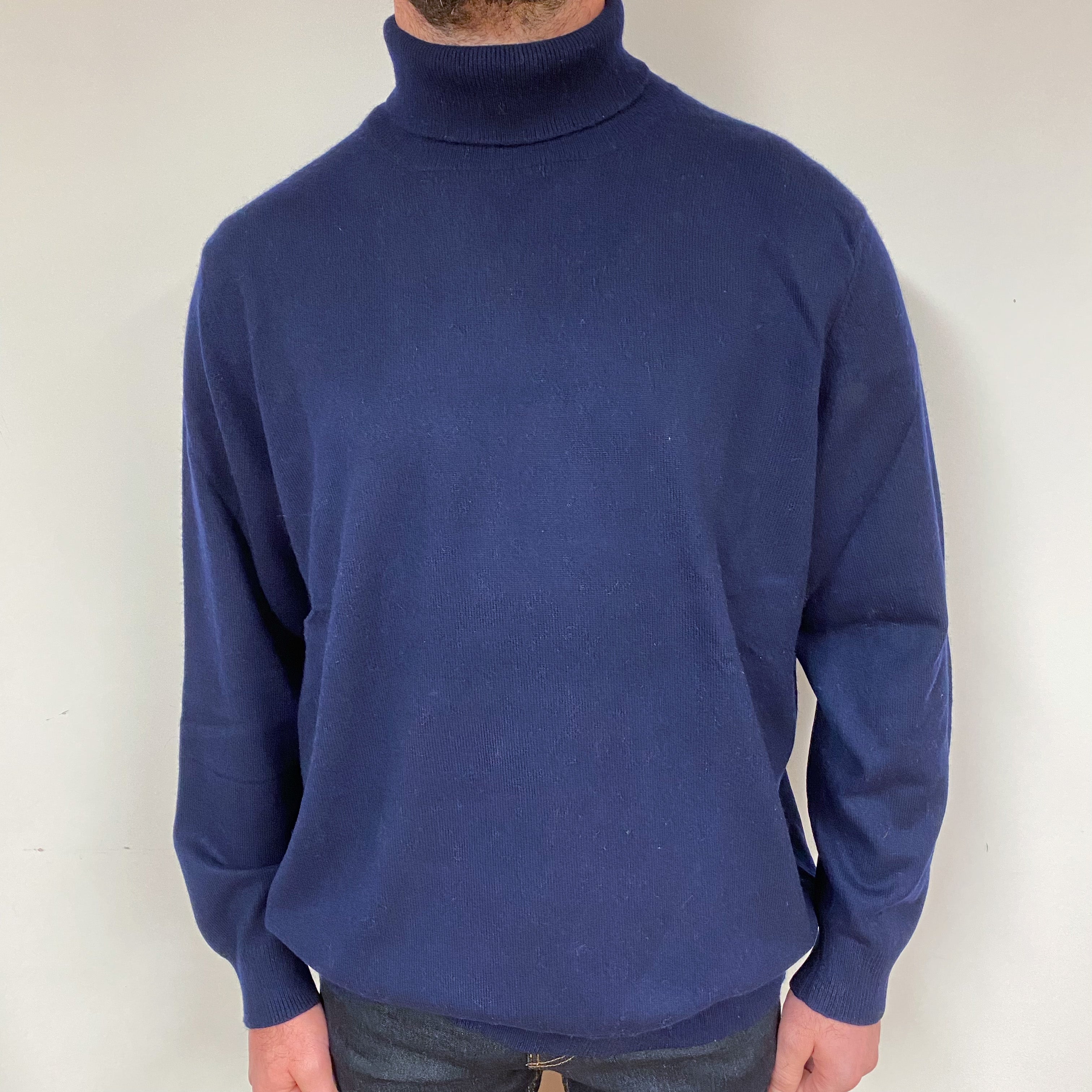 Men's Navy Blue Cashmere Polo Neck Jumper XXLarge