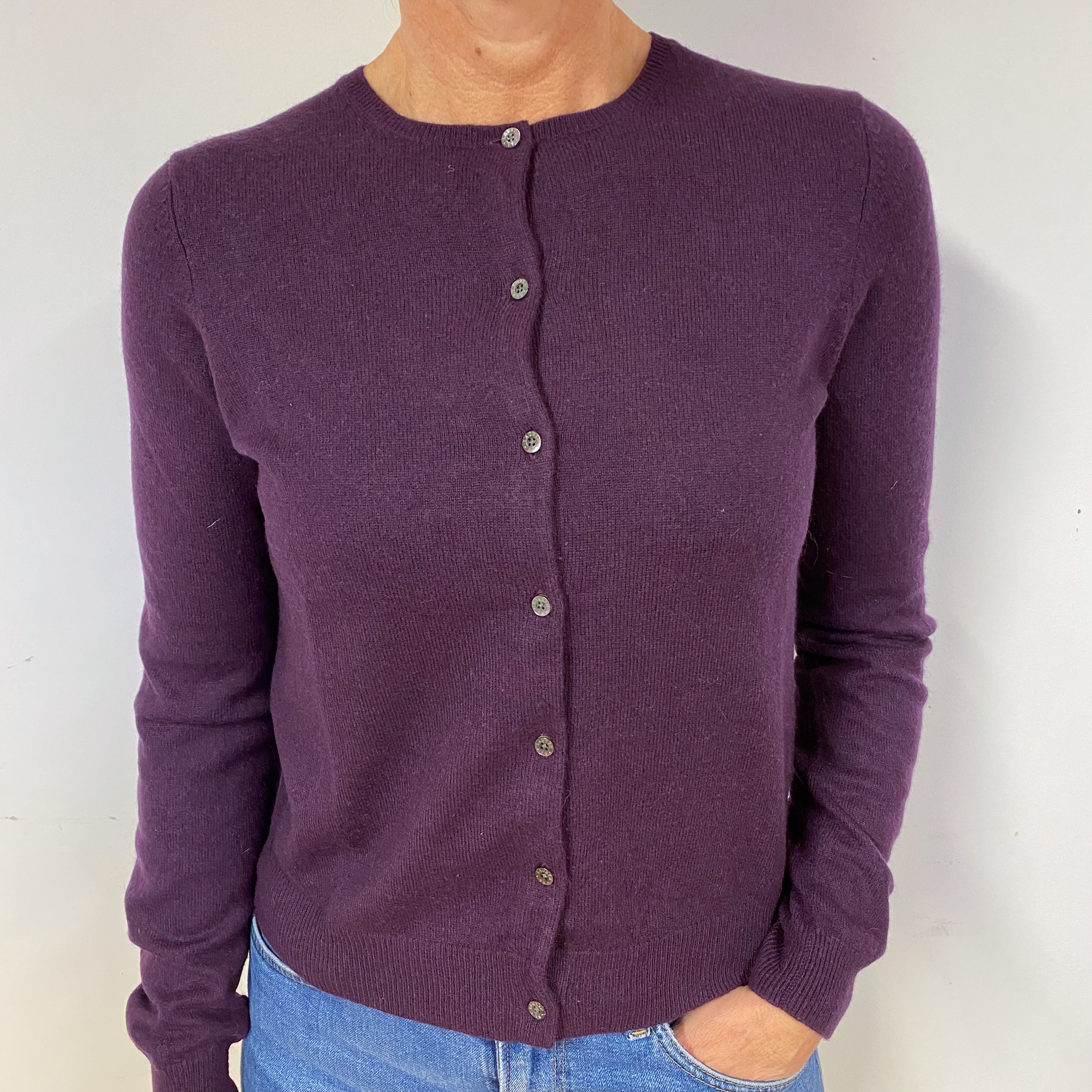 Ralph Lauren Purple Cashmere Crew Neck Cardigan Medium