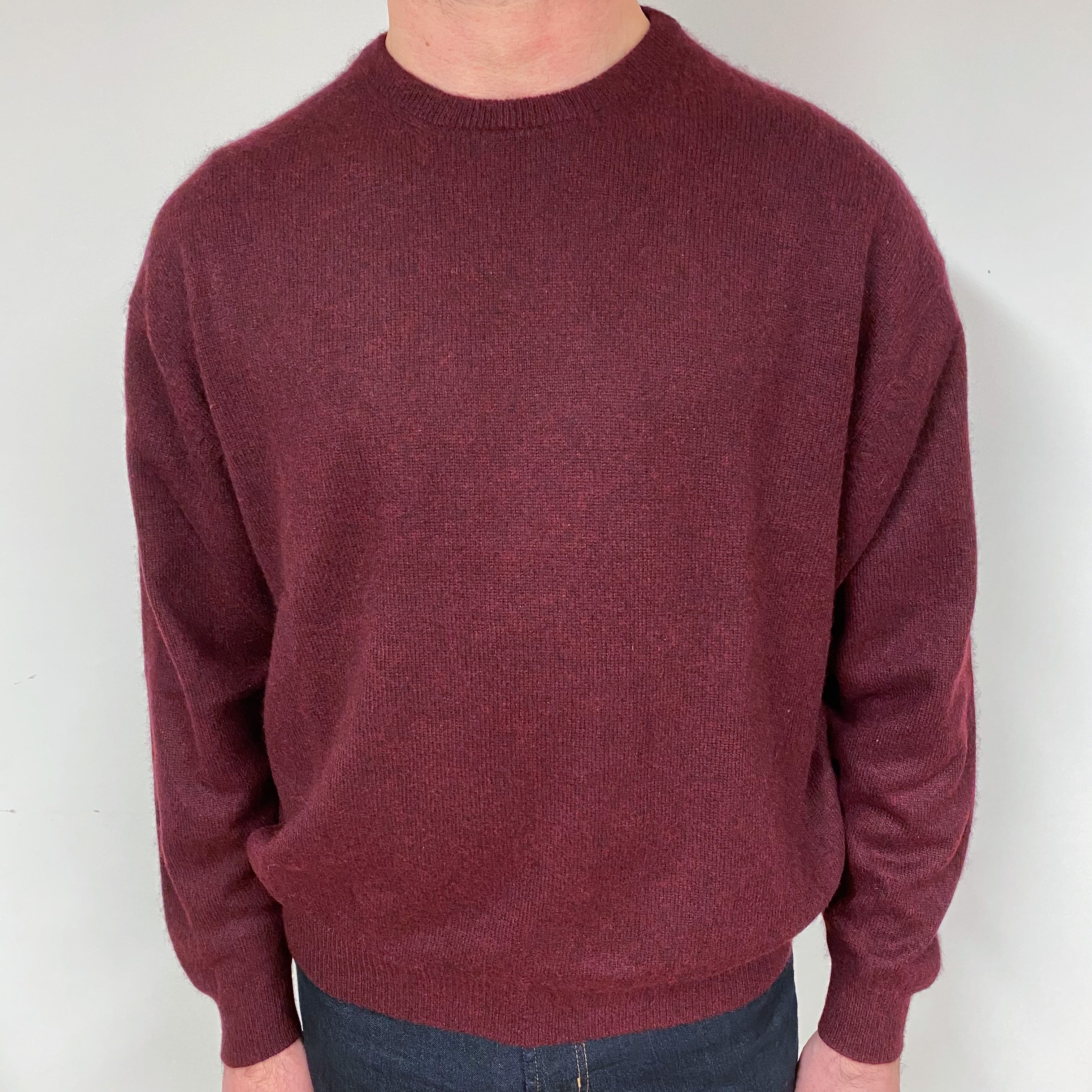 Men's Wine Red Cashmere Crew Neck Jumper XXLarge