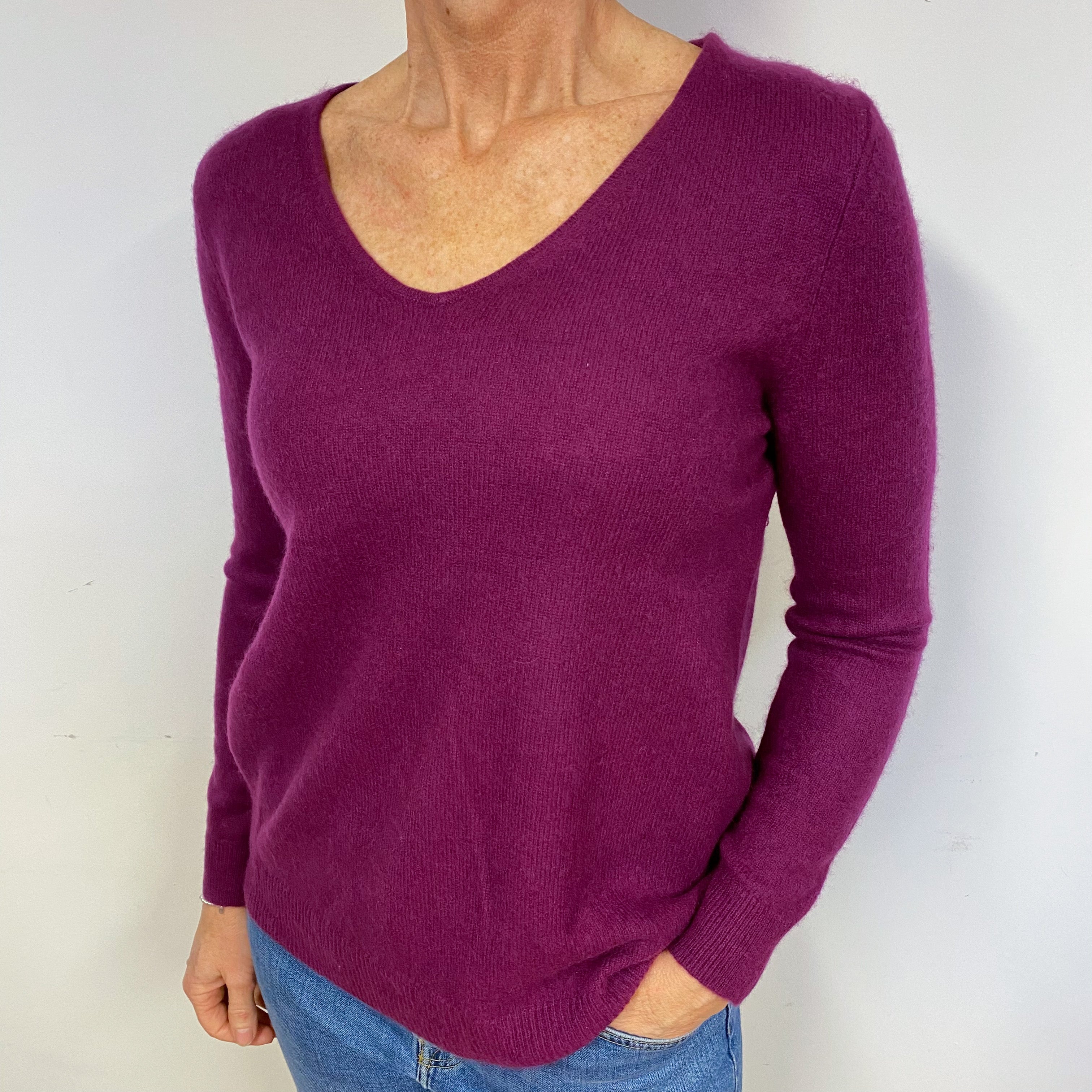 Viola Purple Cashmere V-Neck Jumper Medium