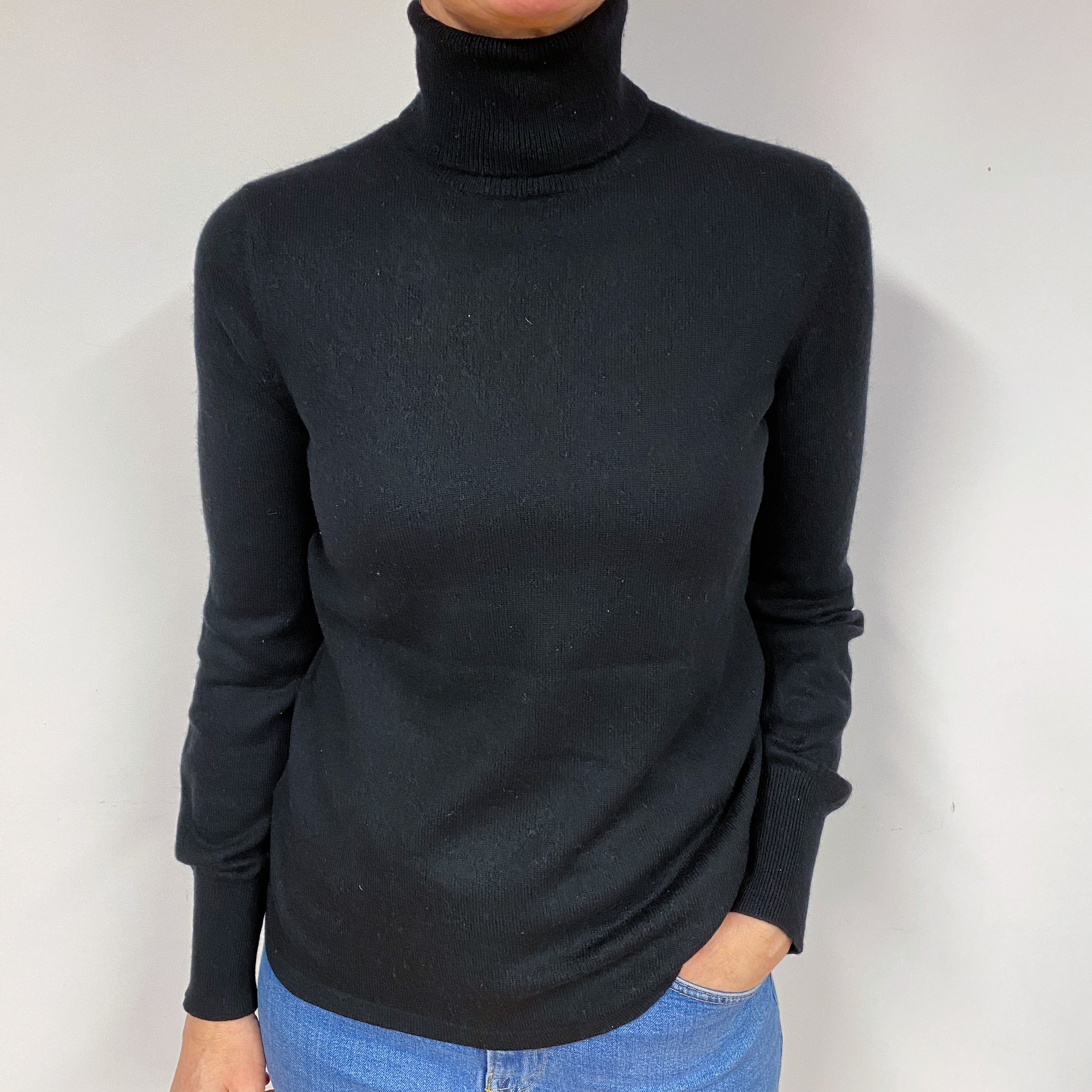 Black Cashmere Polo Neck Jumper Medium