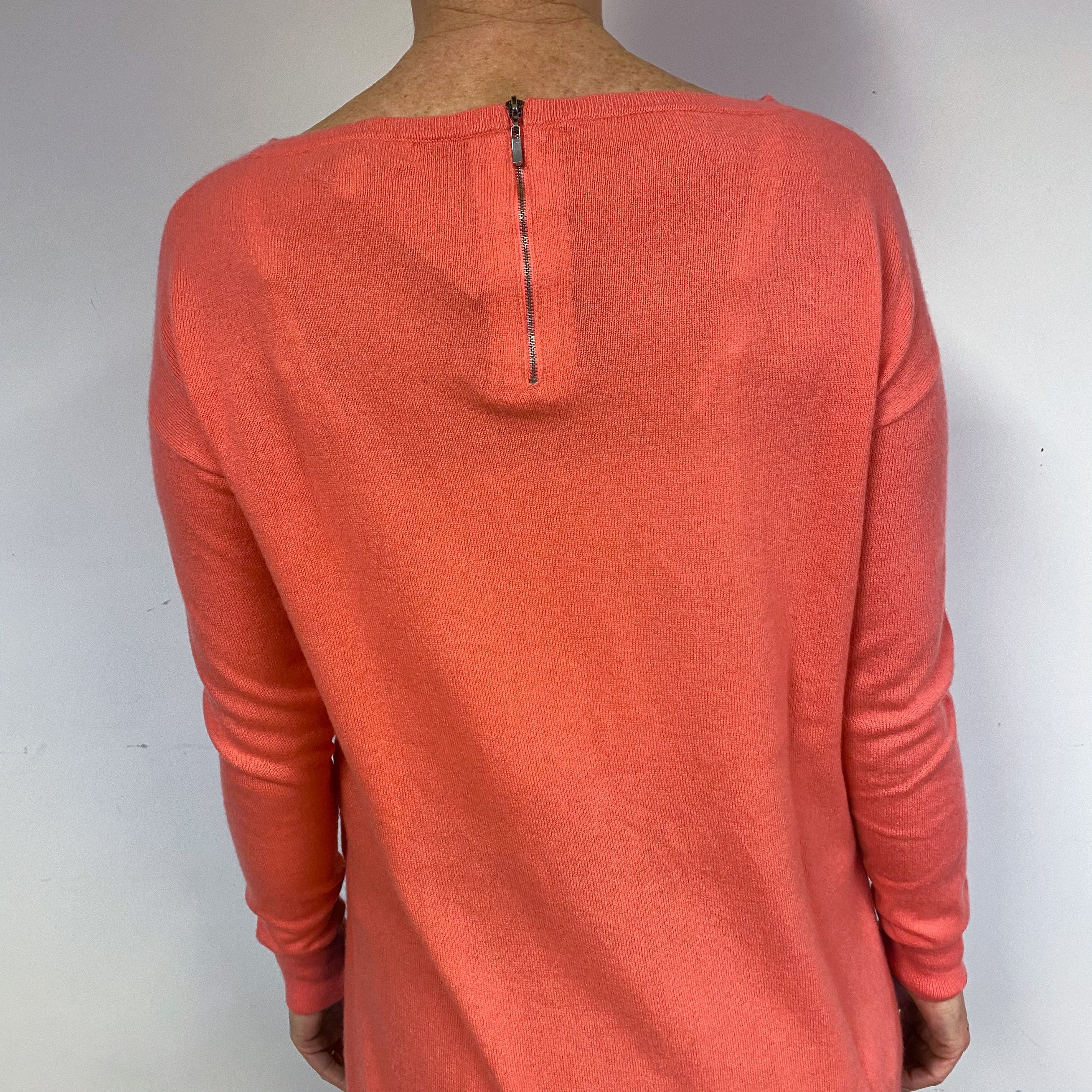 Bright Coral Pink Cashmere Crew Neck Tunic Medium