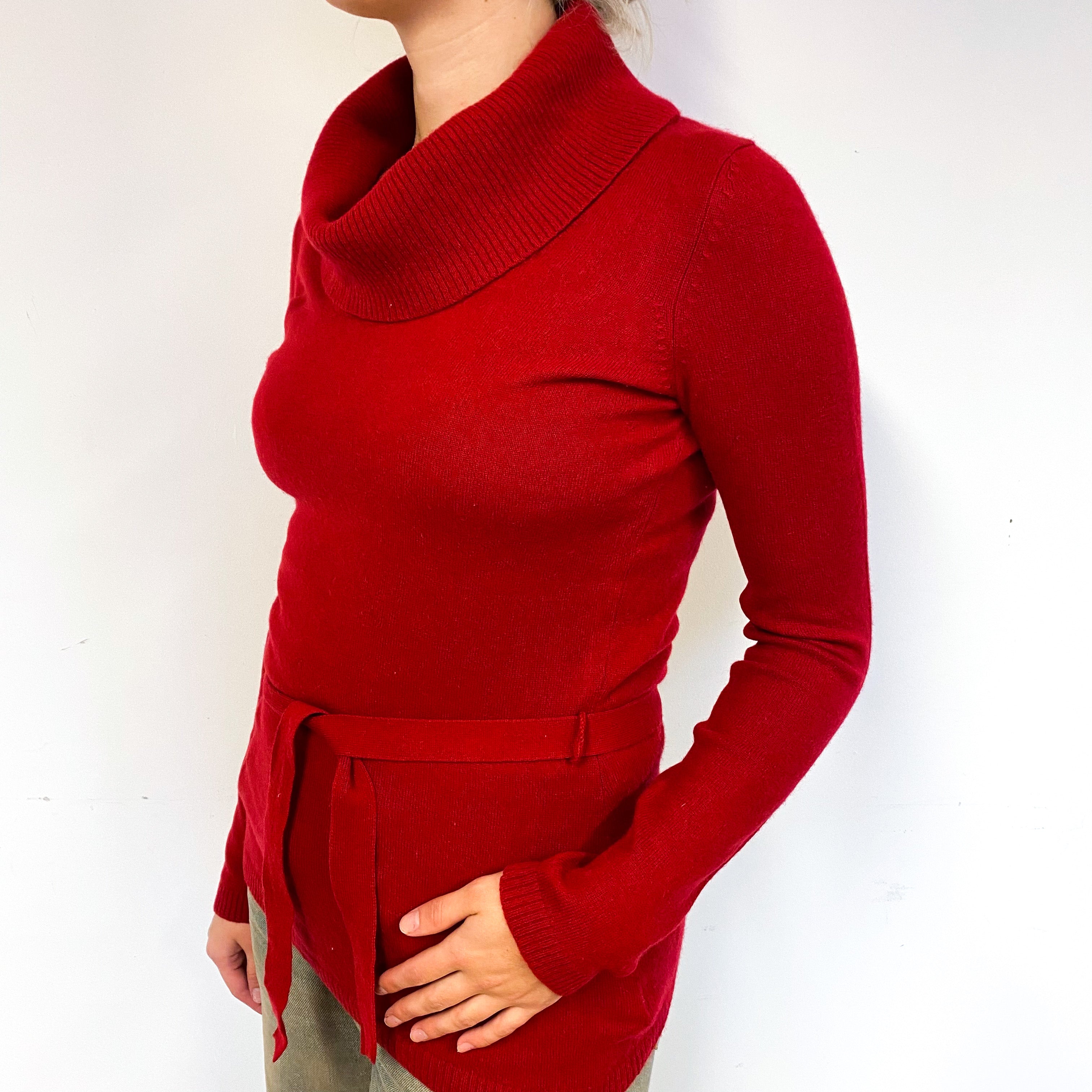 Crimson Red Cashmere Belted Cowl Neck Jumper Small