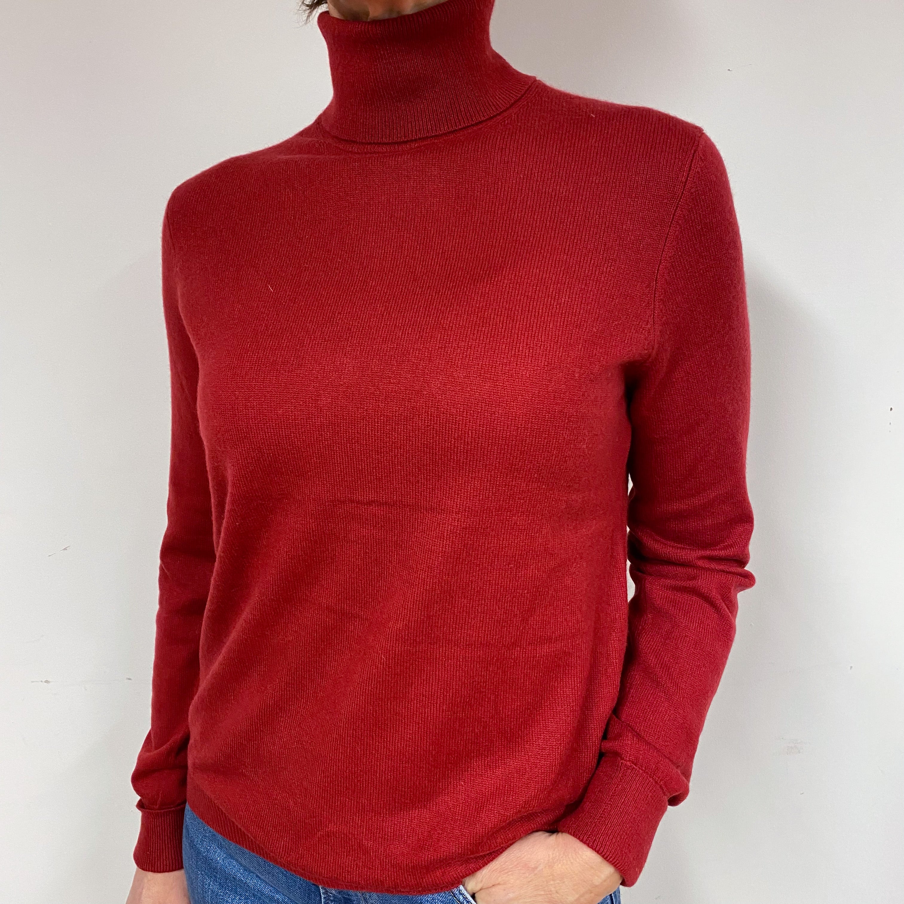 Crimson Red Cashmere Polo Neck Jumper Medium